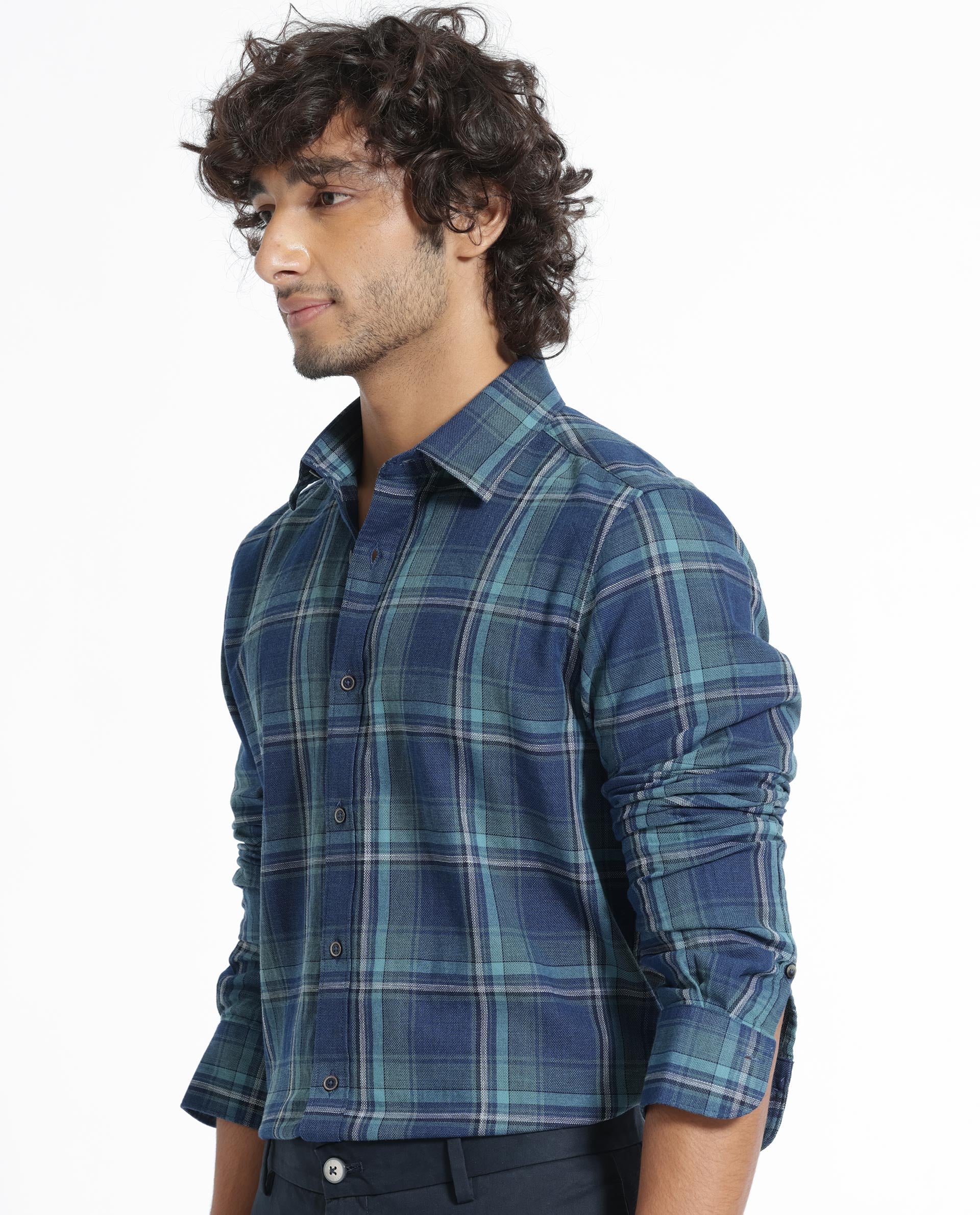 Rare Rabbit Men's Astl Blue Cotton Checked Print Regular Fit Full Sleeve Collared Shirt - Image 10