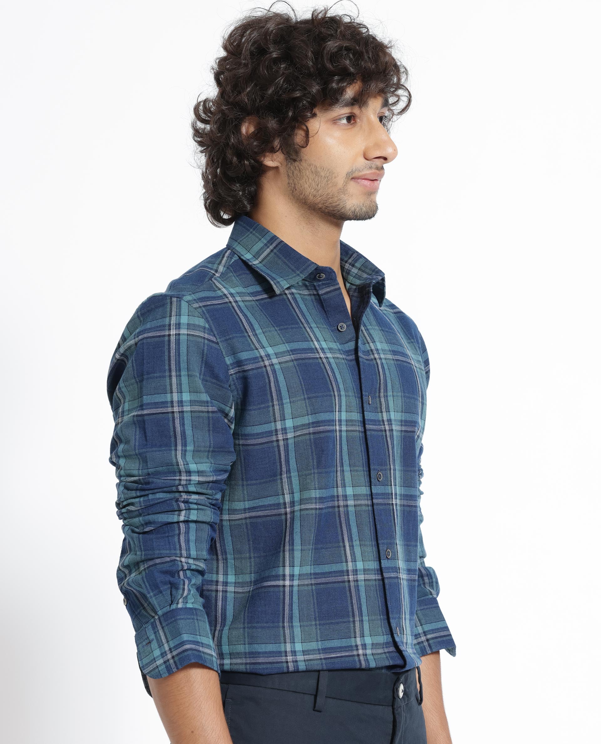 Rare Rabbit Men's Astl Blue Cotton Checked Print Regular Fit Full Sleeve Collared Shirt - Image 11