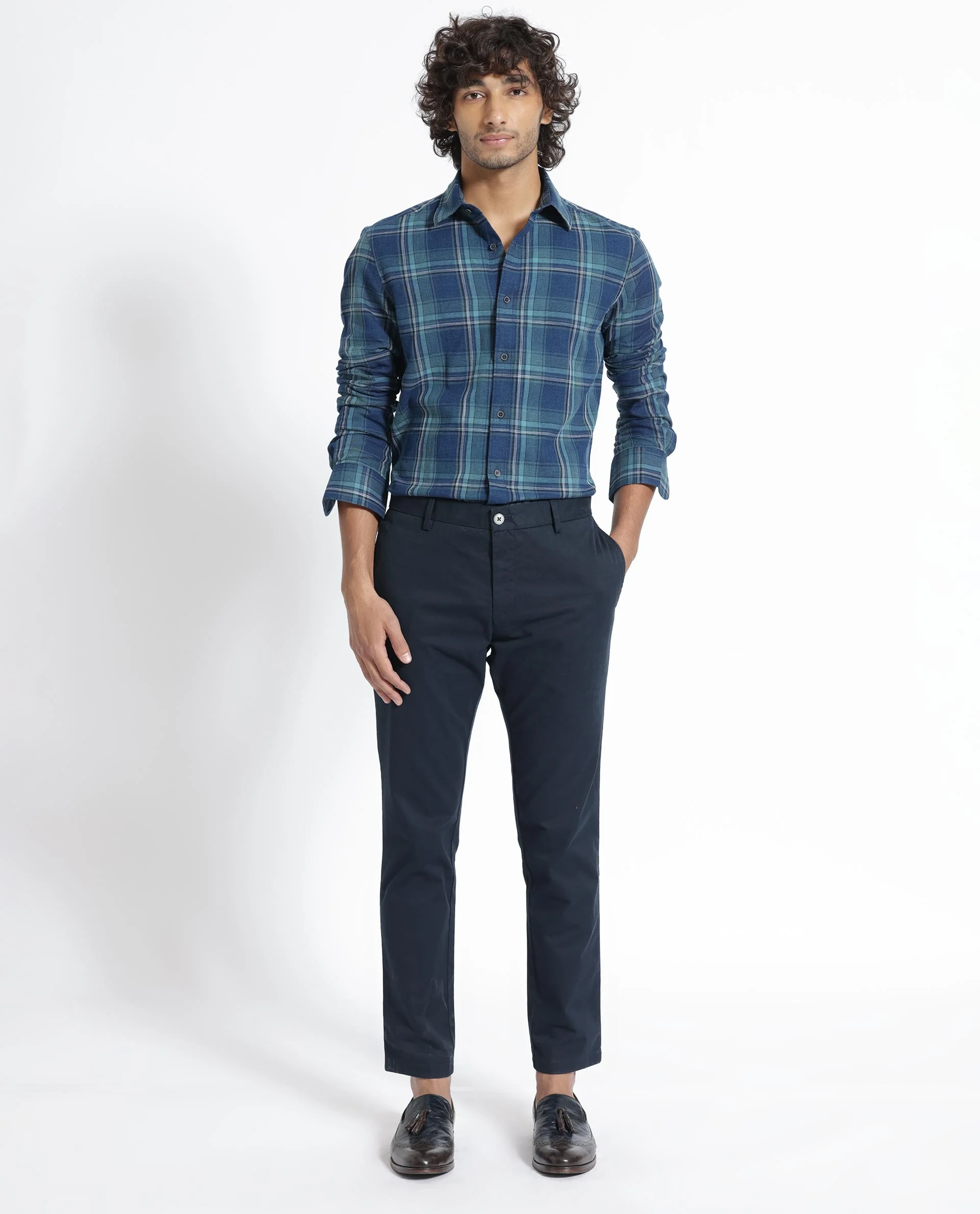 Rare Rabbit Men's Astl Blue Cotton Checked Print Regular Fit Full Sleeve Collared Shirt - Image 3