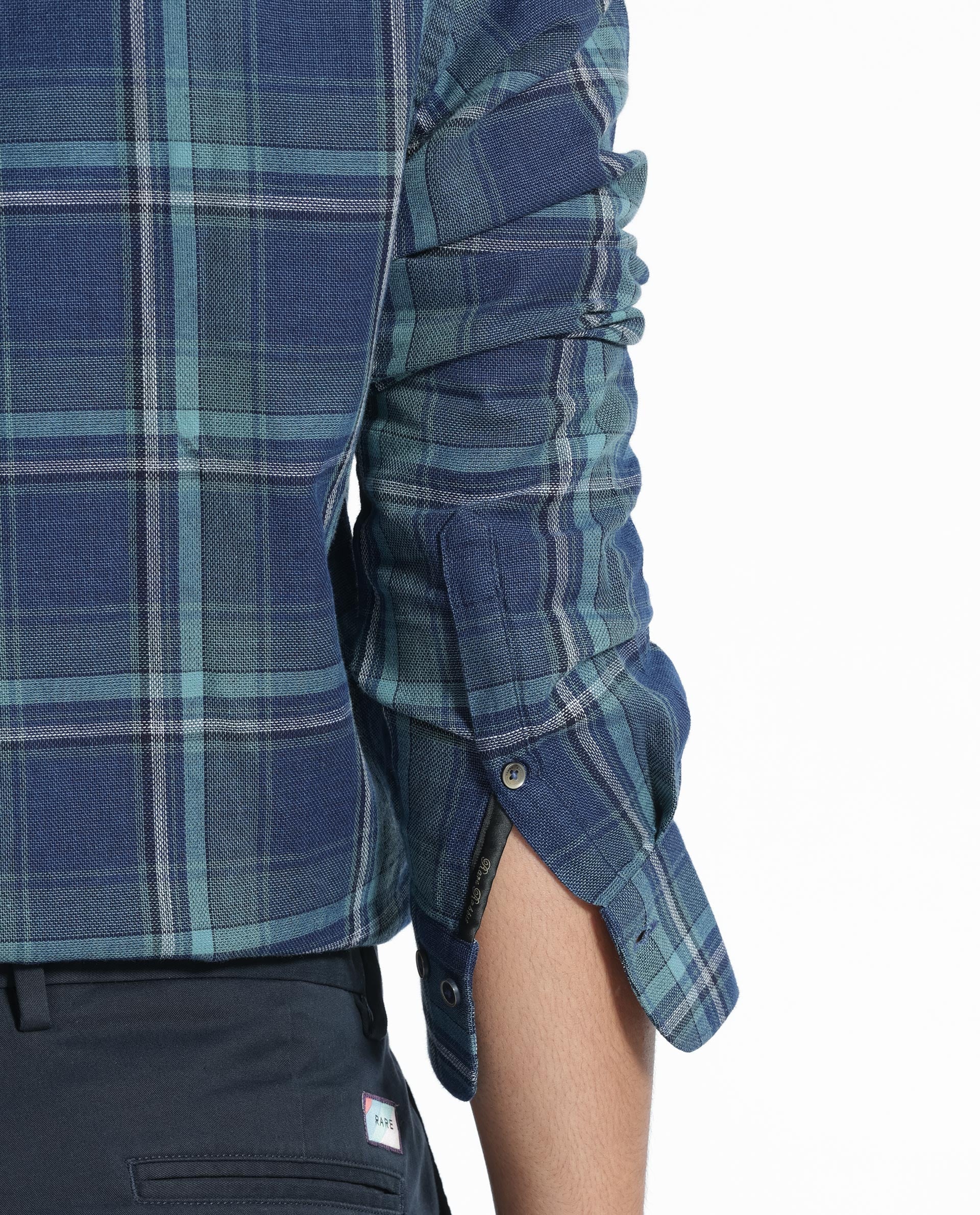 Rare Rabbit Men's Astl Blue Cotton Checked Print Regular Fit Full Sleeve Collared Shirt - Image 5