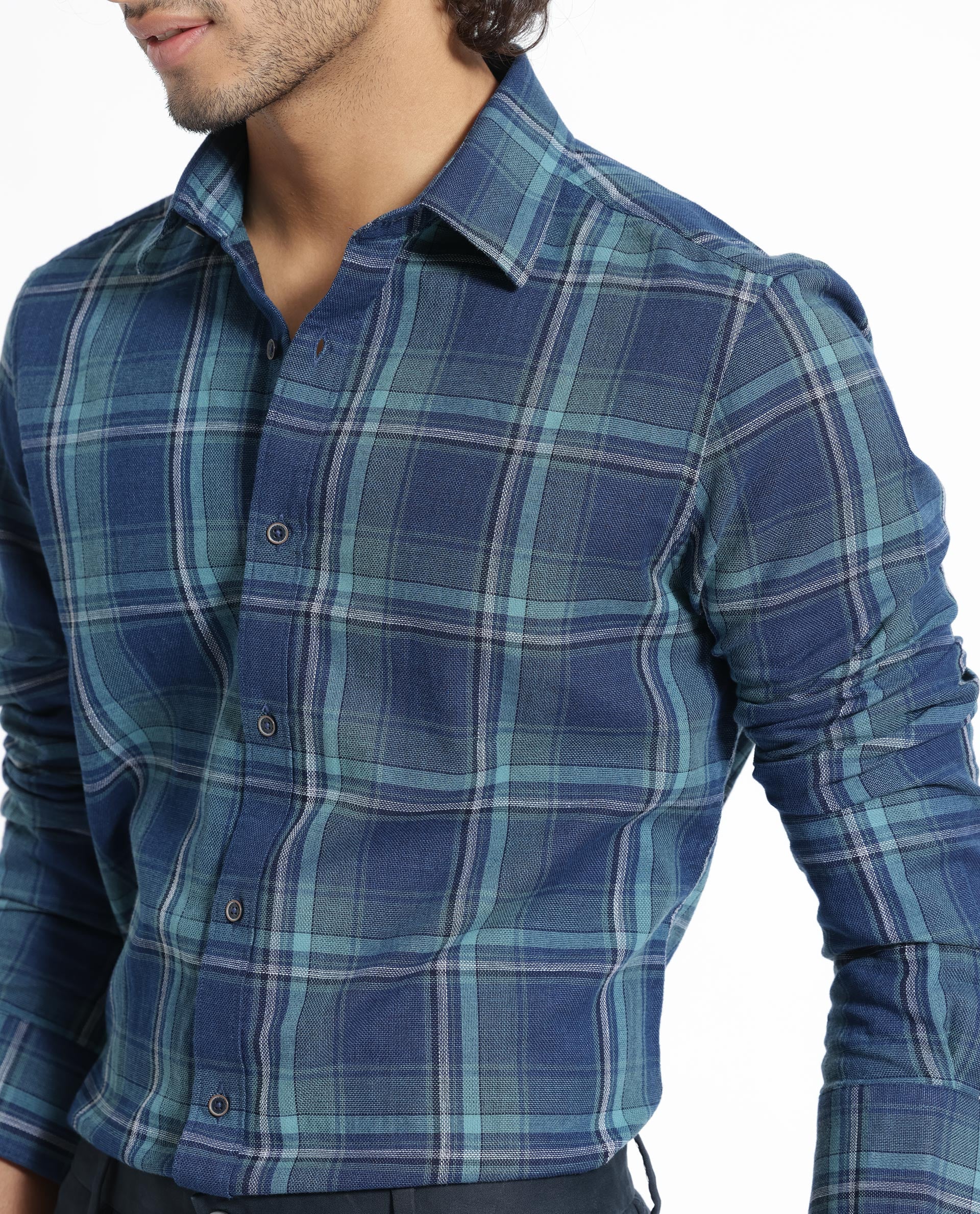 Rare Rabbit Men's Astl Blue Cotton Checked Print Regular Fit Full Sleeve Collared Shirt - Image 8