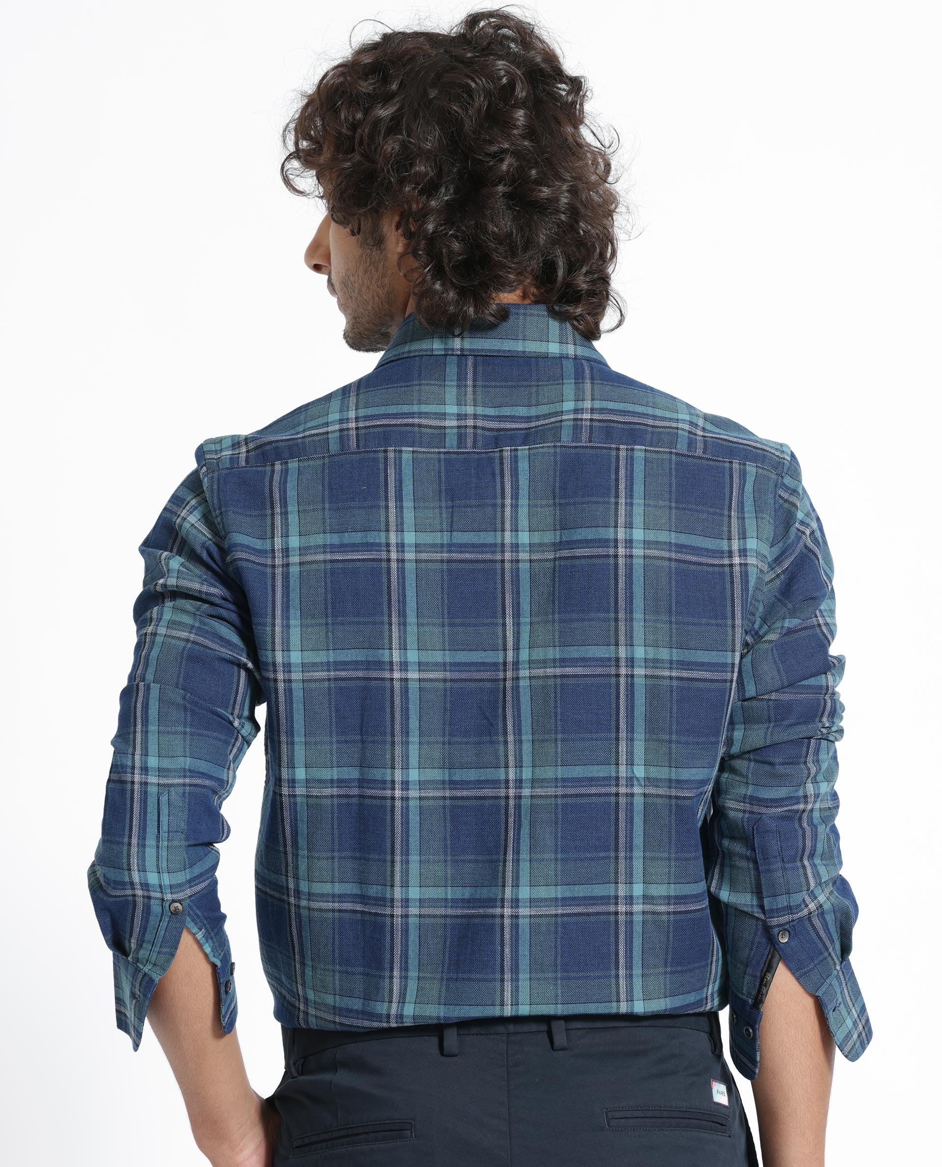Rare Rabbit Men's Astl Blue Cotton Checked Print Regular Fit Full Sleeve Collared Shirt - Image 9