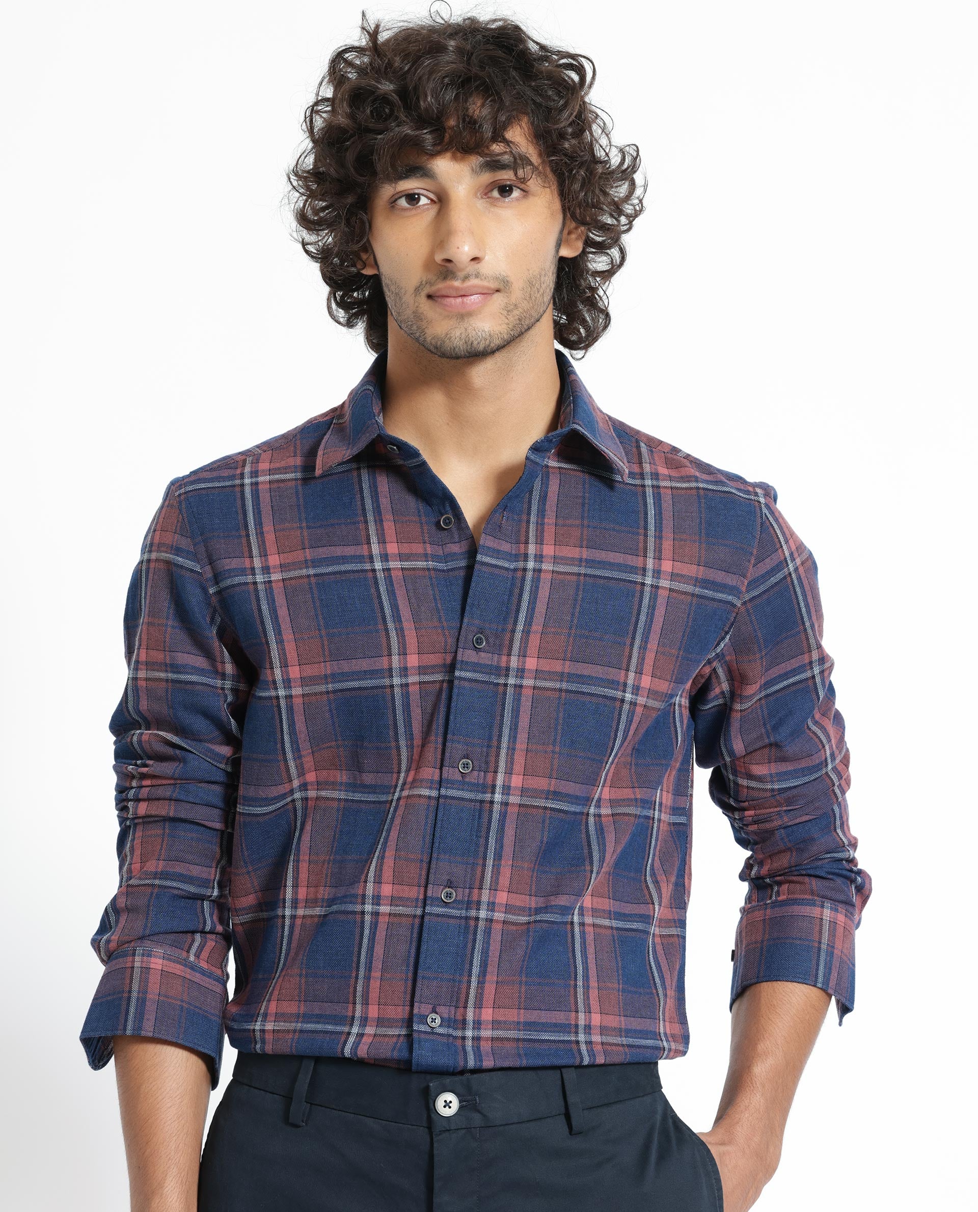 Rare Rabbit Men's Astl Navy Cotton Checked Print Regular Fit Full Sleeve Spread Collar Shirt - Image 10