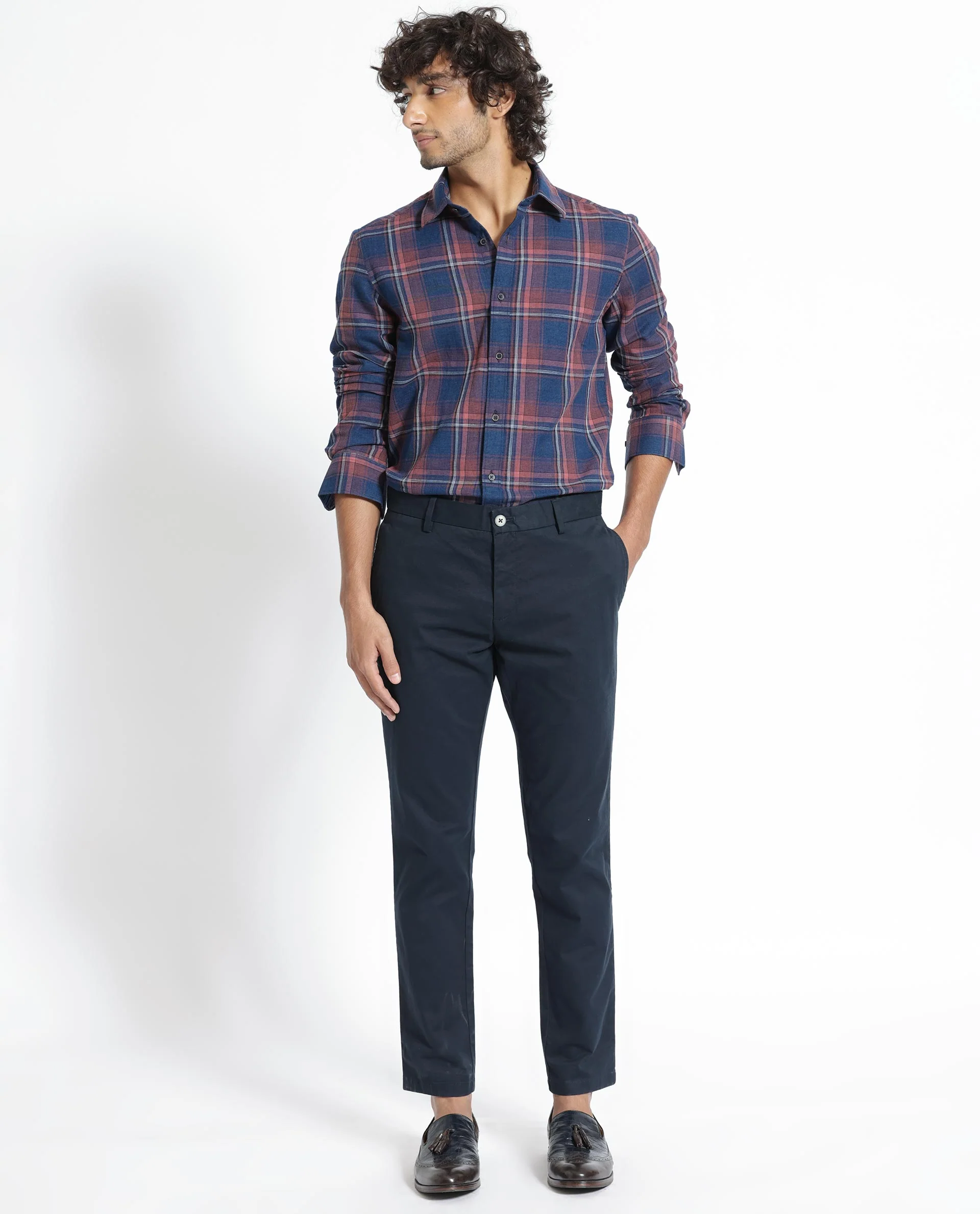 Rare Rabbit Men's Astl Navy Cotton Checked Print Regular Fit Full Sleeve Spread Collar Shirt - Image 2