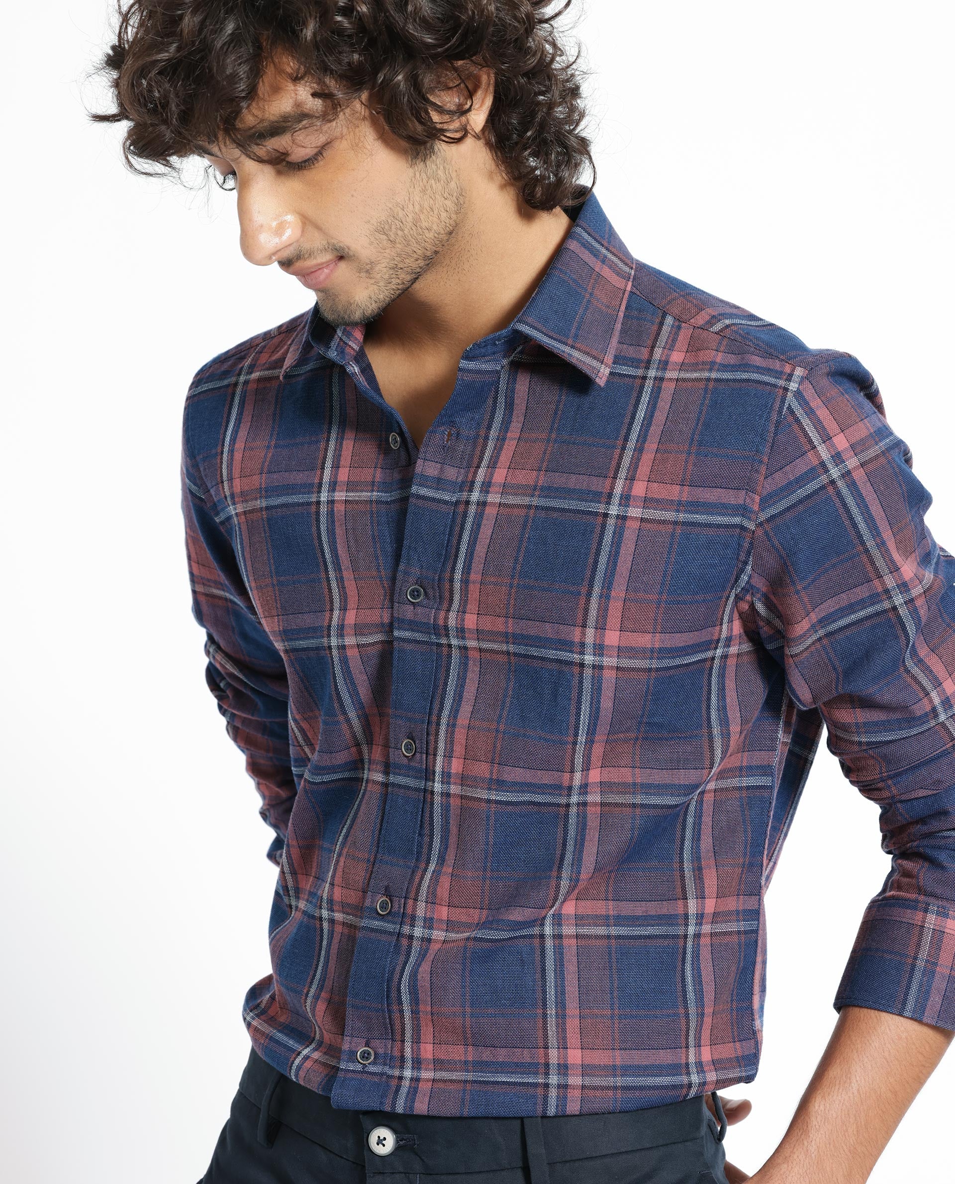 Rare Rabbit Men's Astl Navy Cotton Checked Print Regular Fit Full Sleeve Spread Collar Shirt - Image 7