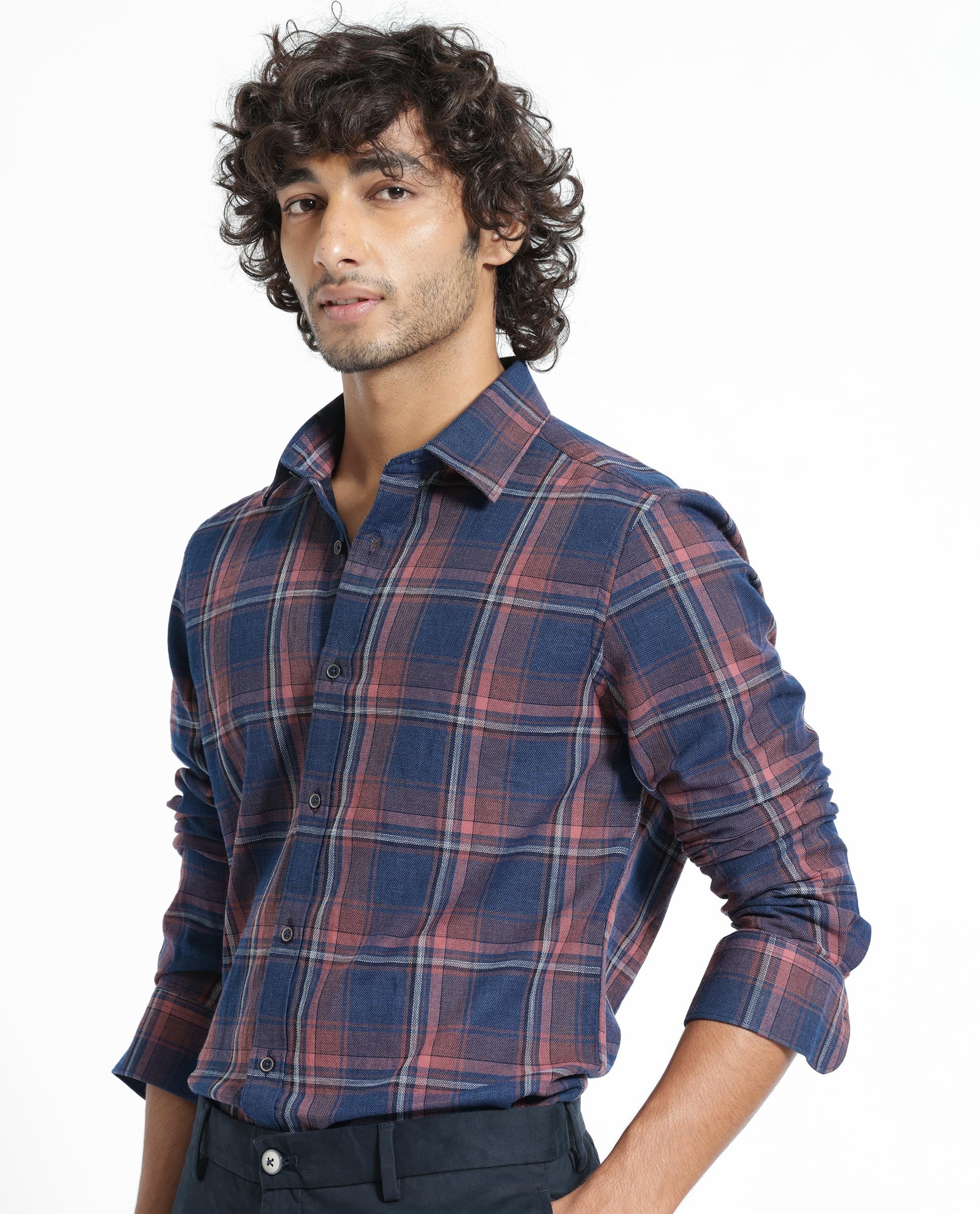 Rare Rabbit Men's Astl Navy Cotton Checked Print Regular Fit Full Sleeve Spread Collar Shirt - Image 9