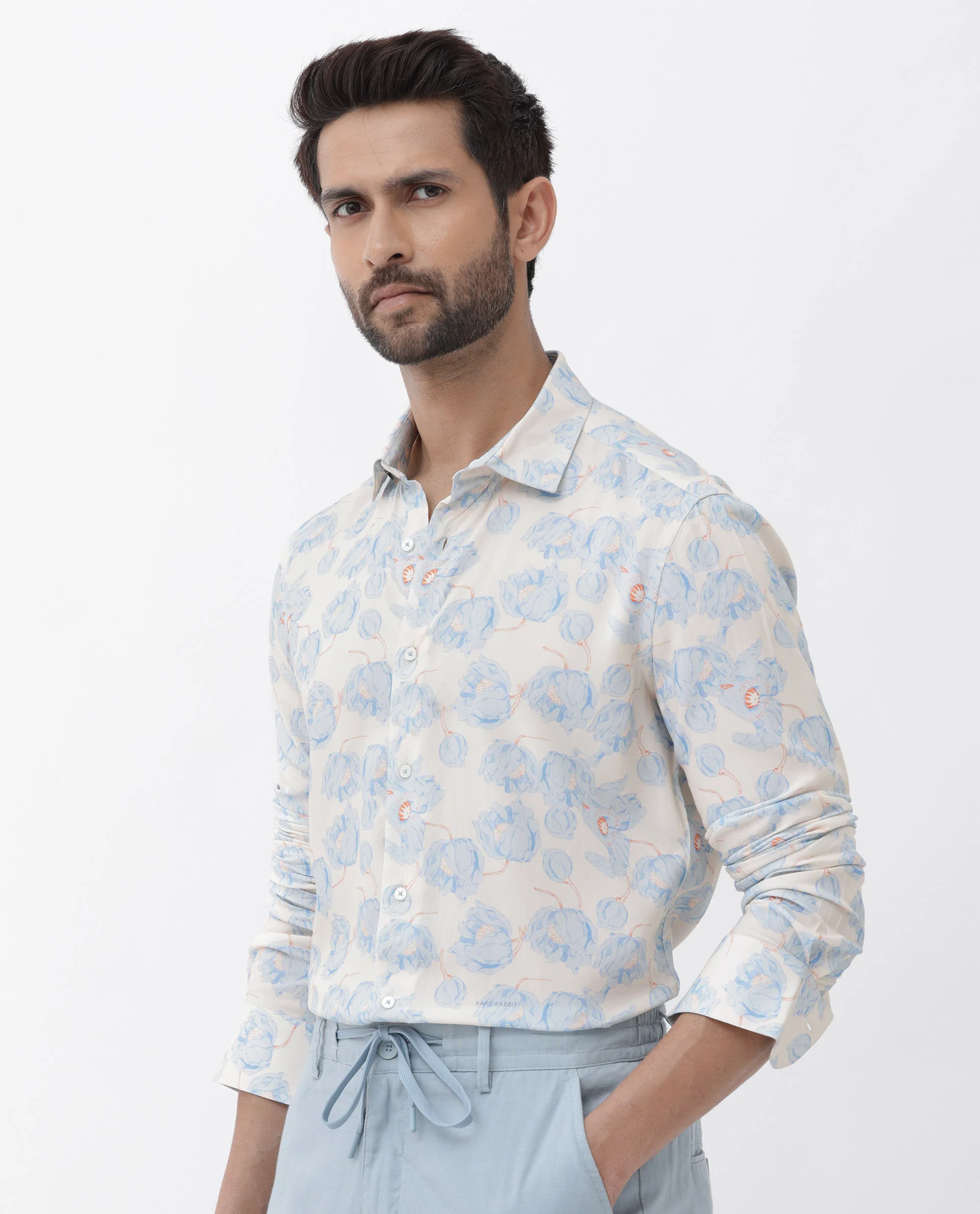 Rare Rabbit Men's Astoc Beige Viscose Floral Print Regular Fit Full Sleeve Collared Shirt - Image 10