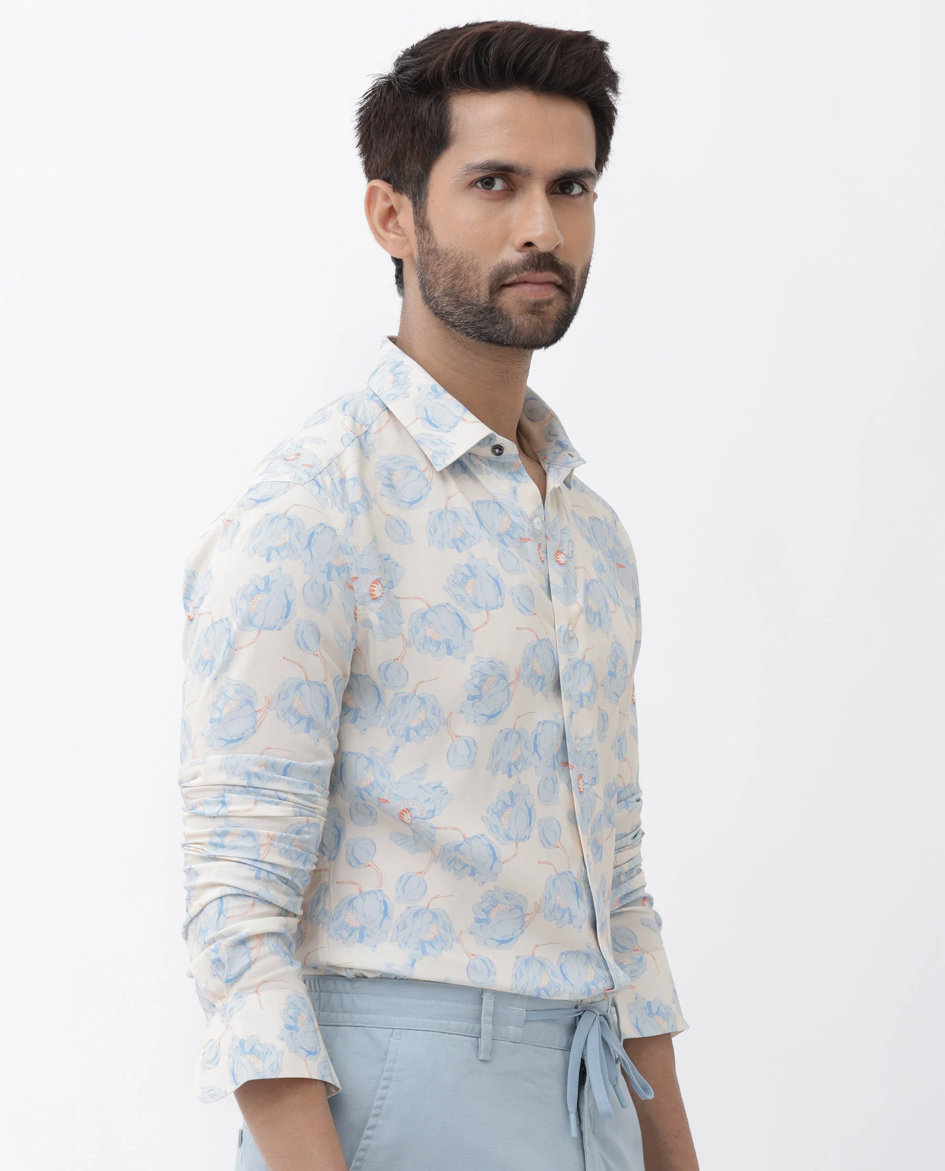 Rare Rabbit Men's Astoc Beige Viscose Floral Print Regular Fit Full Sleeve Collared Shirt - Image 11