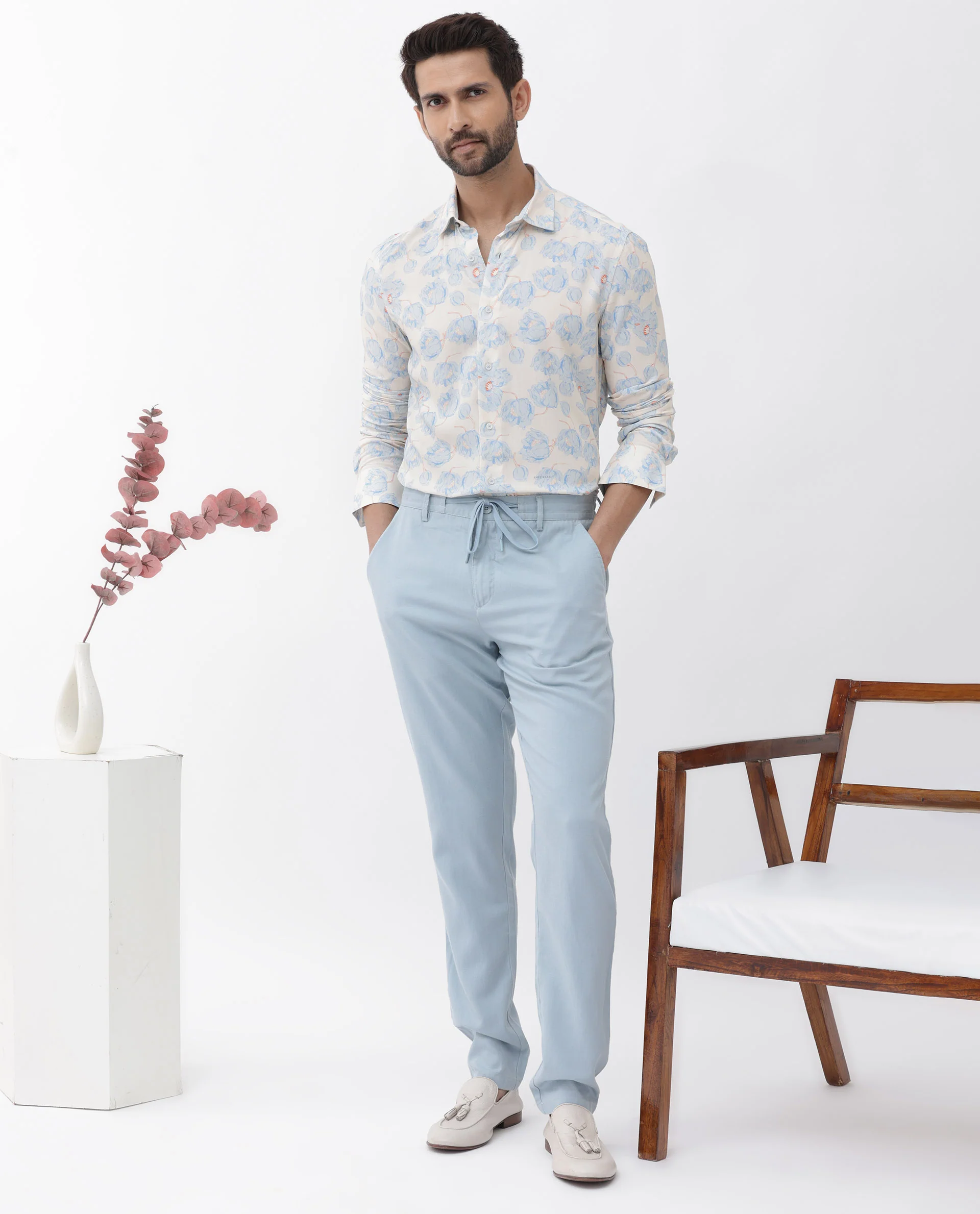 Rare Rabbit Men's Astoc Beige Viscose Floral Print Regular Fit Full Sleeve Collared Shirt - Image 2