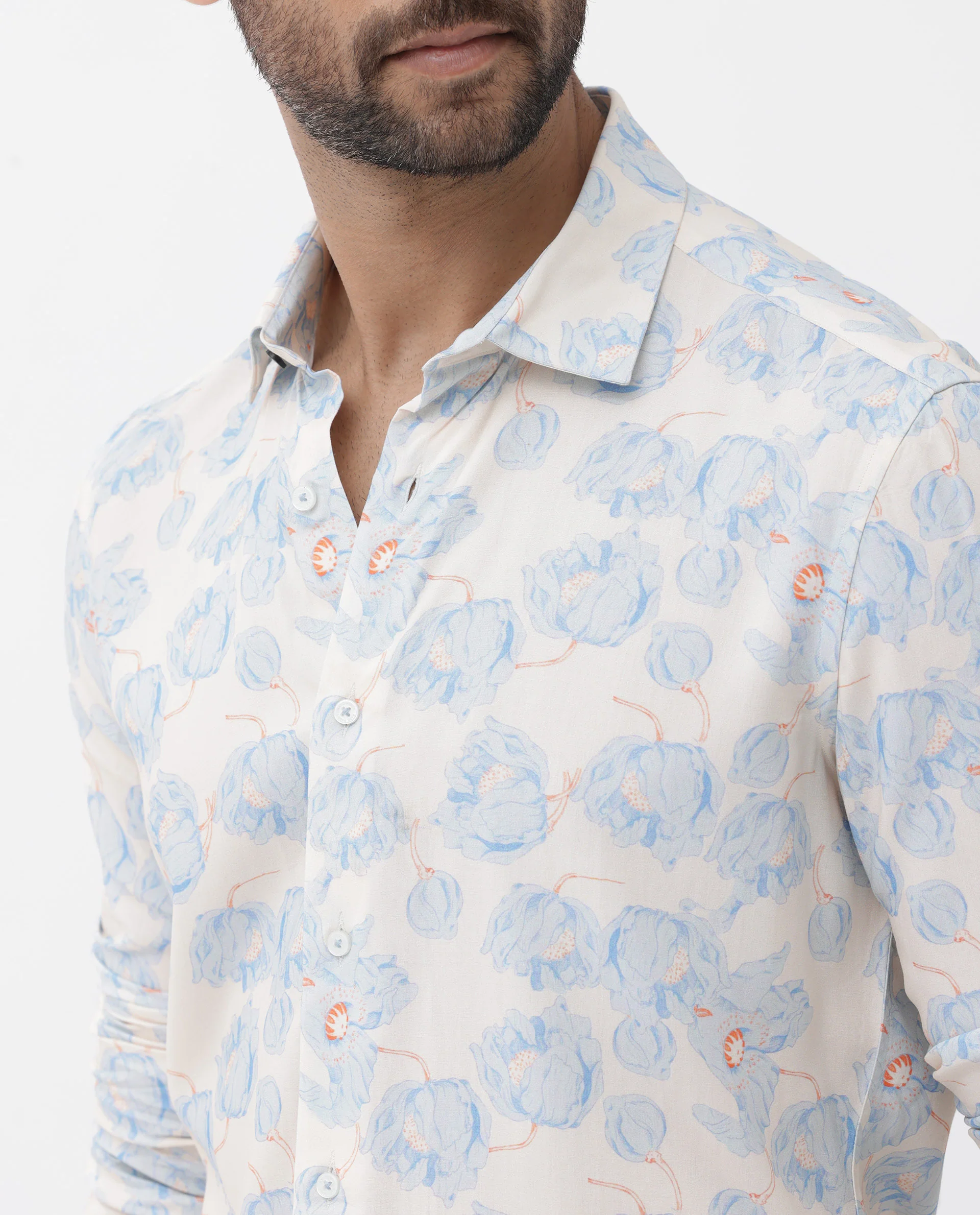Rare Rabbit Men's Astoc Beige Viscose Floral Print Regular Fit Full Sleeve Collared Shirt - Image 4