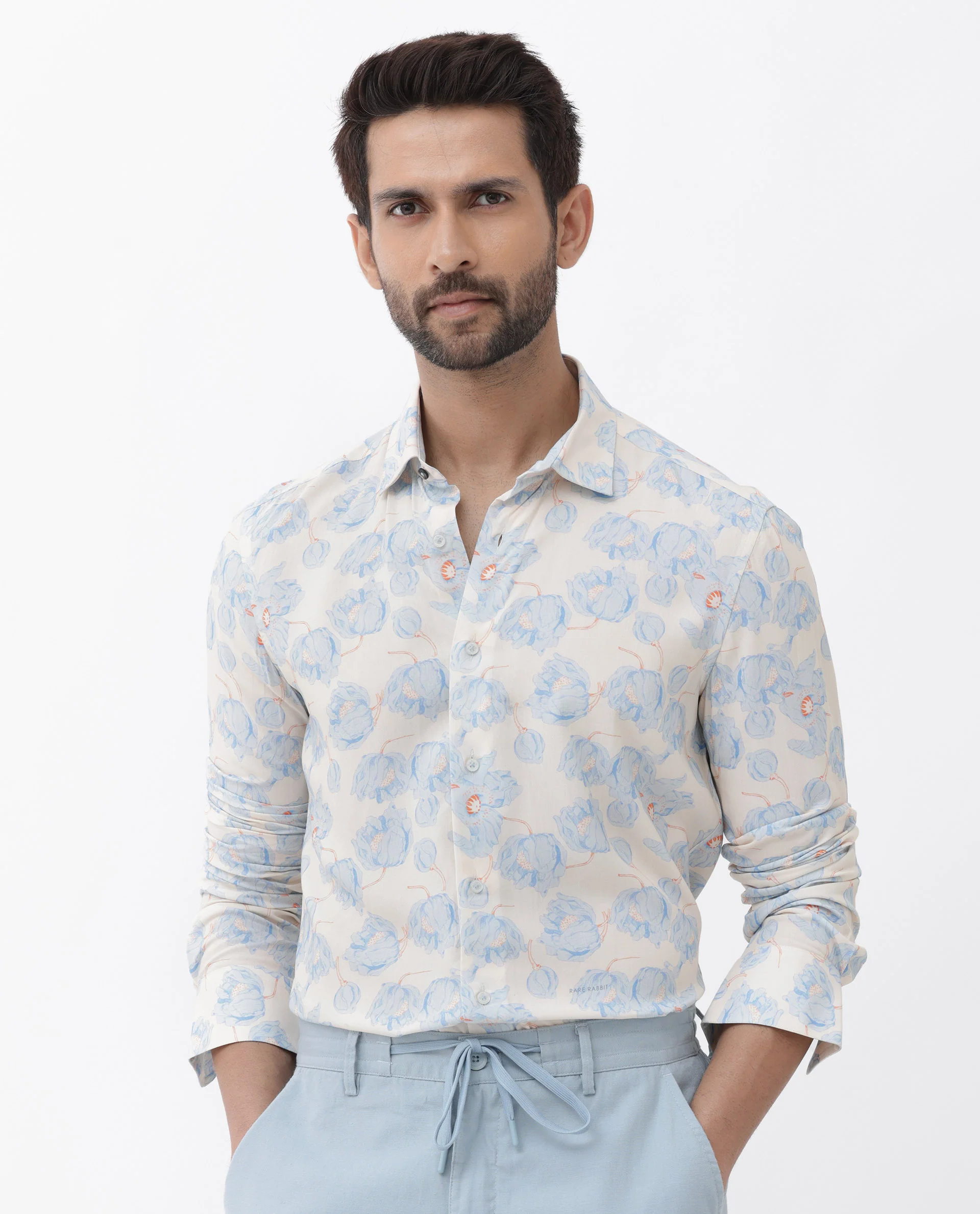 Rare Rabbit Men's Astoc Beige Viscose Floral Print Regular Fit Full Sleeve Collared Shirt - Image 5