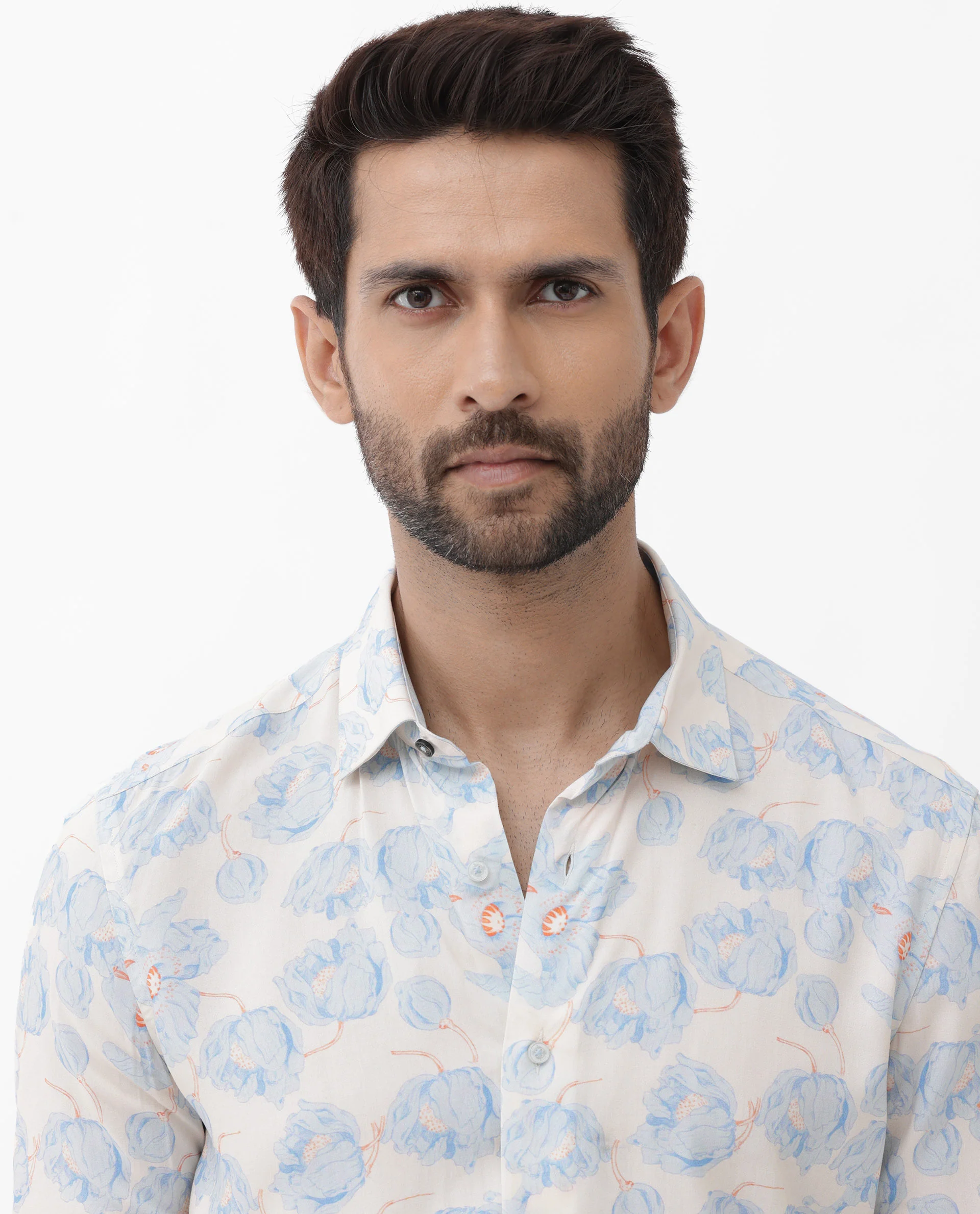 Rare Rabbit Men's Astoc Beige Viscose Floral Print Regular Fit Full Sleeve Collared Shirt - Image 8