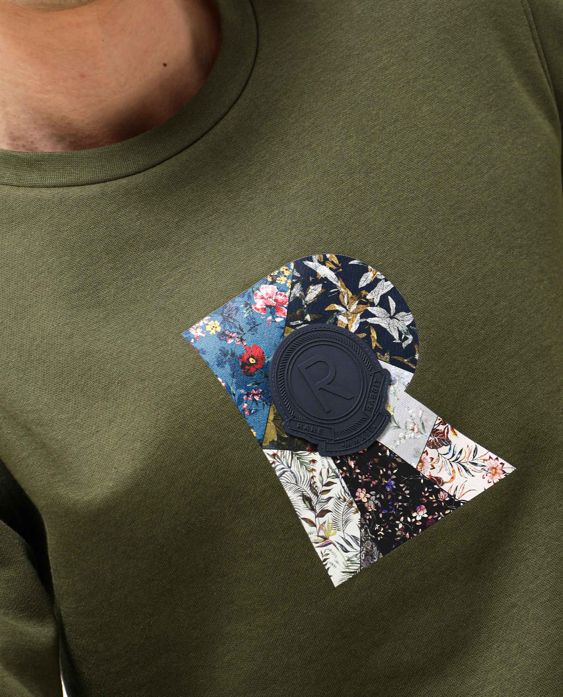 Rare Rabbit Men's Astor Olive Cotton Graphic Print Regular Fit Full Sleeve Crew Neck Sweatshirt - Image 2