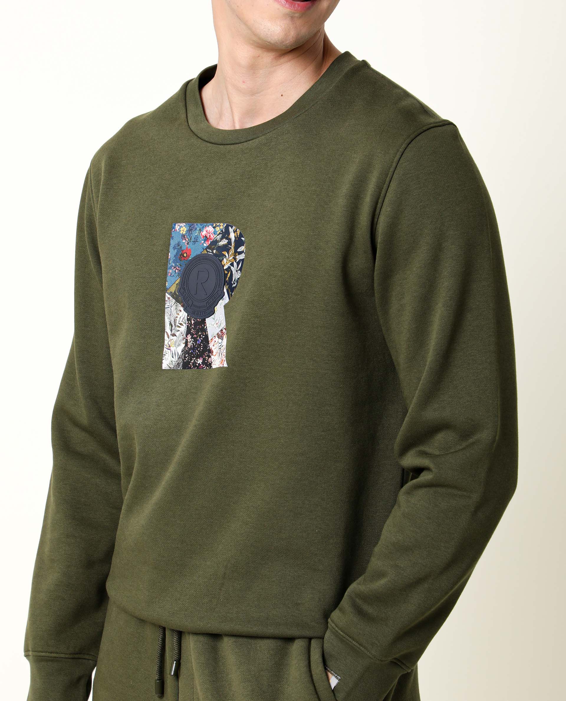 Rare Rabbit Men's Astor Olive Cotton Graphic Print Regular Fit Full Sleeve Crew Neck Sweatshirt - Image 4