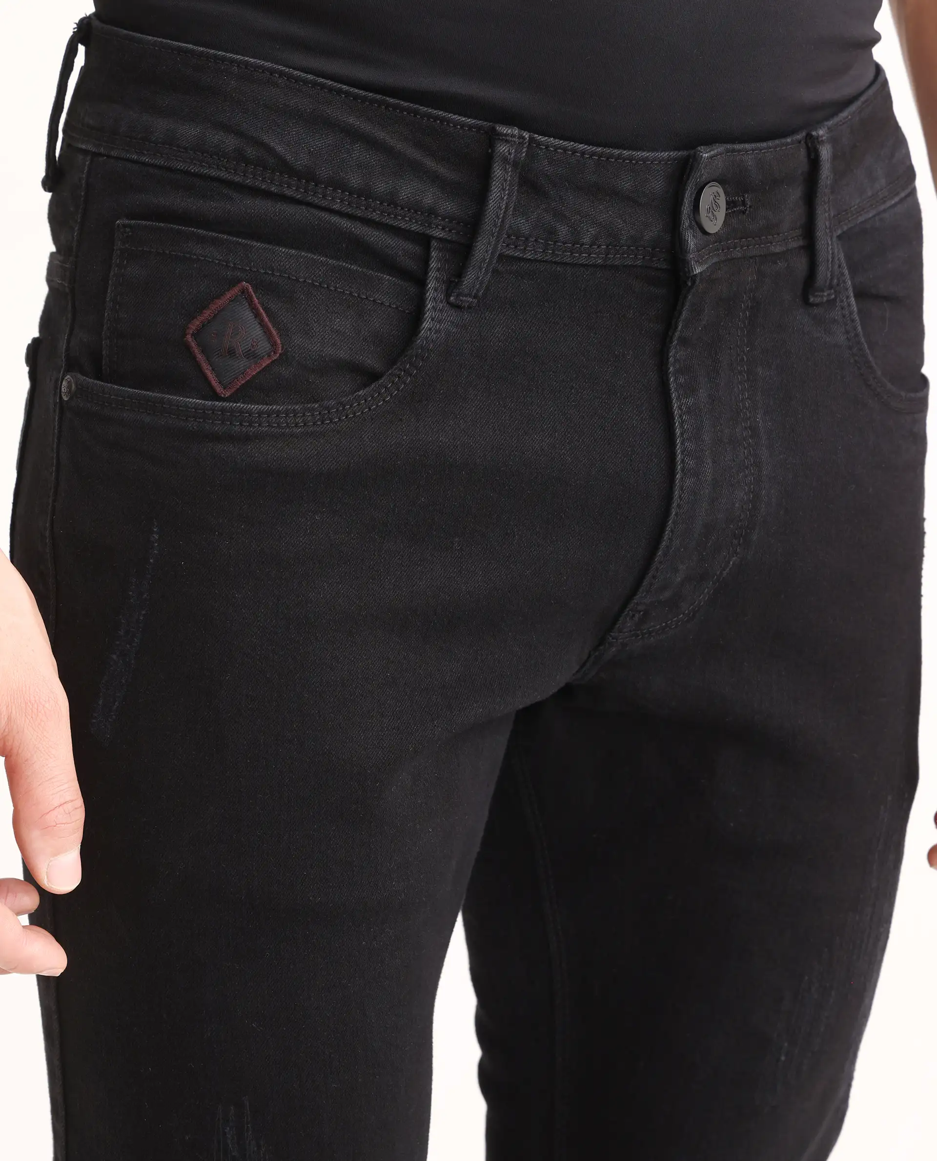 Rare Rabbit Men's Astra Bh Black Cotton Blend Fabric Shank And Zipper Hawk Slim Plain Jeans - Image 3