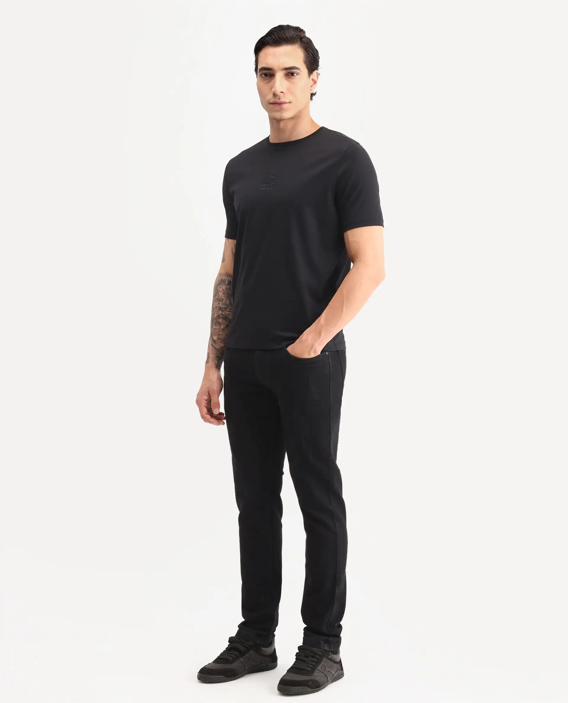 Rare Rabbit Men's Astra Bh Black Cotton Blend Fabric Shank And Zipper Hawk Slim Plain Jeans - Image 5