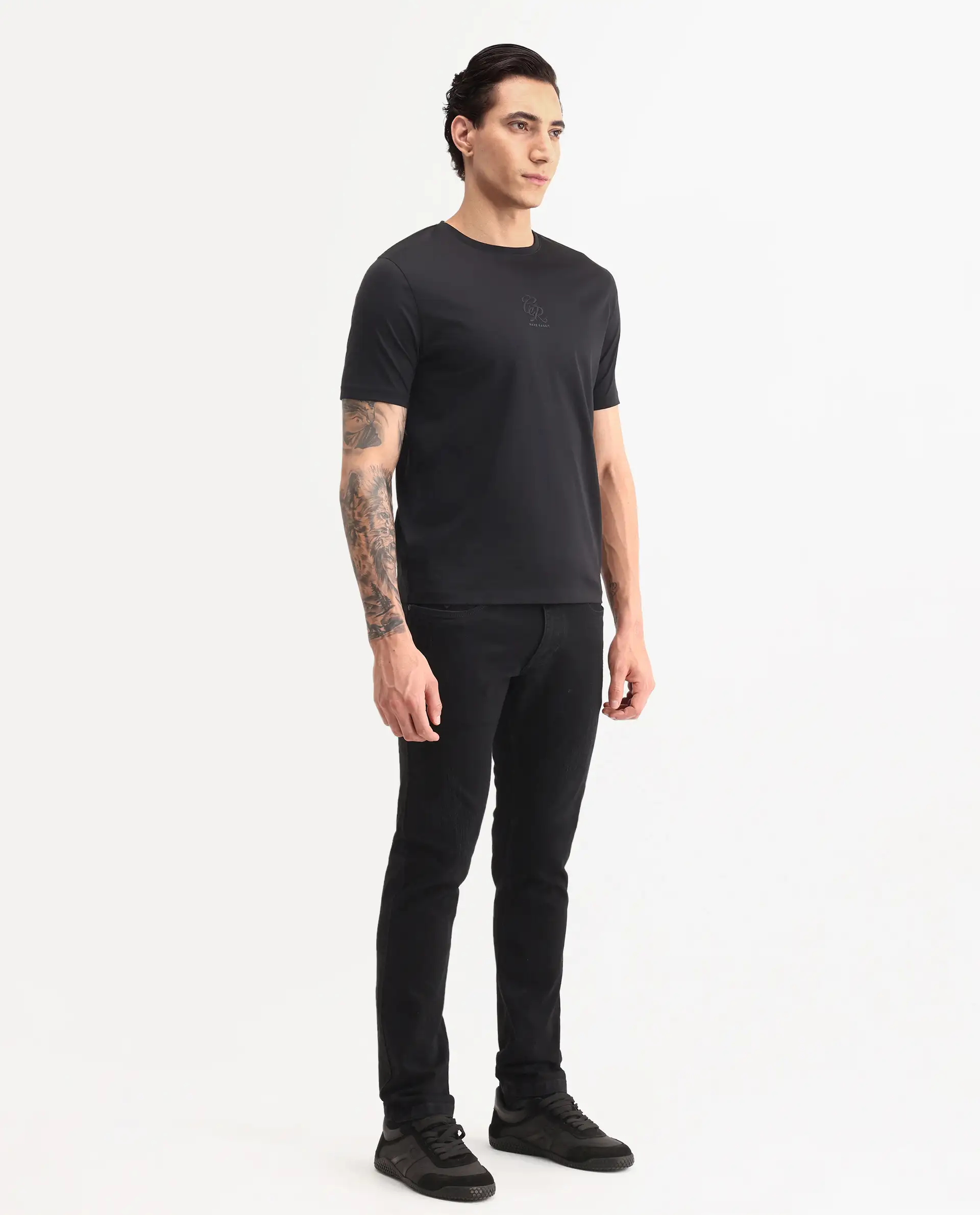 Rare Rabbit Men's Astra Bh Black Cotton Blend Fabric Shank And Zipper Hawk Slim Plain Jeans - Image 6