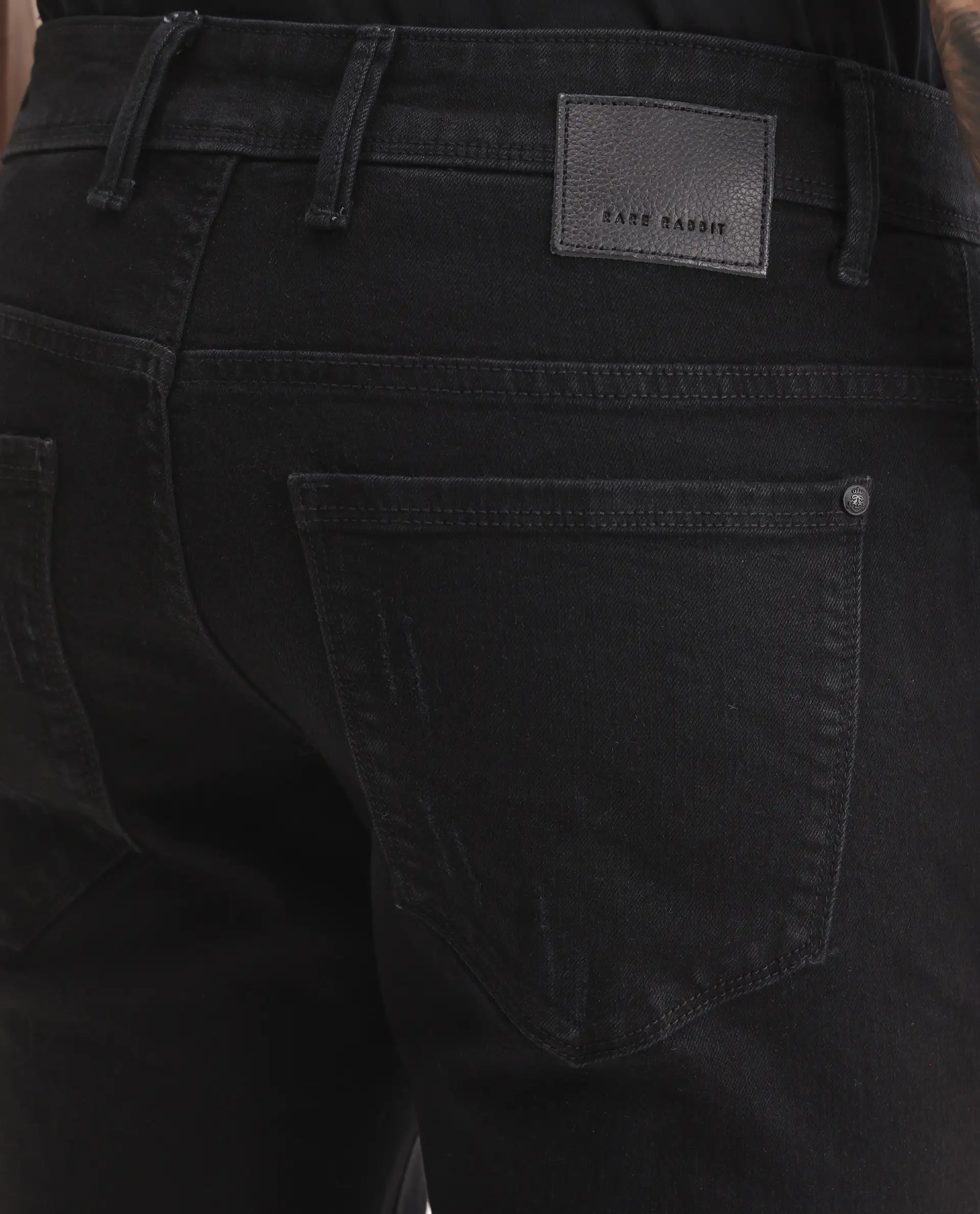 Rare Rabbit Men's Astra Bh Black Cotton Blend Fabric Shank And Zipper Hawk Slim Plain Jeans - Image 7