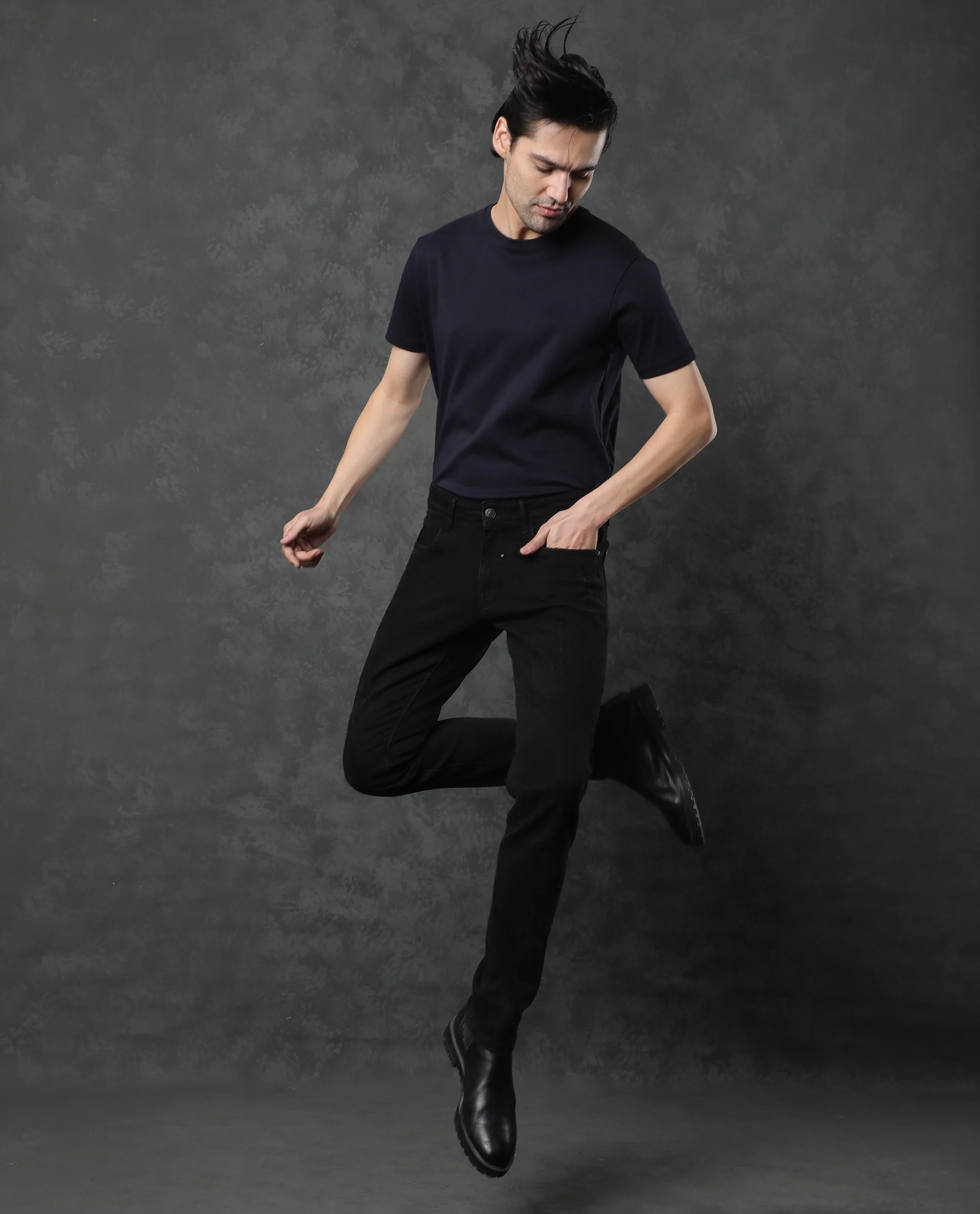 Rare Rabbit Men's Astra Black Cotton Plain Hawk Slim Fit Jeans - Image 10