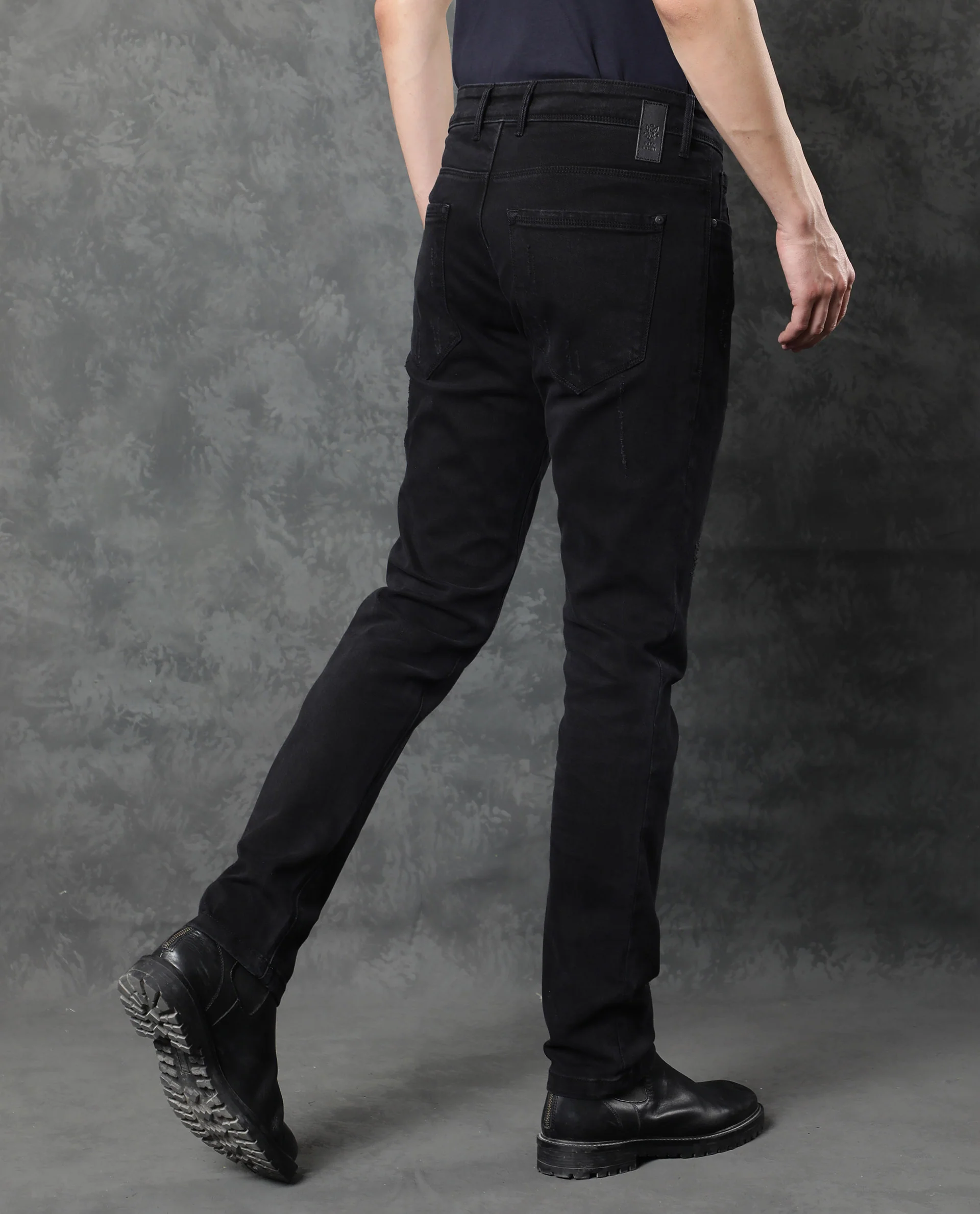 Rare Rabbit Men's Astra Black Cotton Plain Hawk Slim Fit Jeans - Image 12