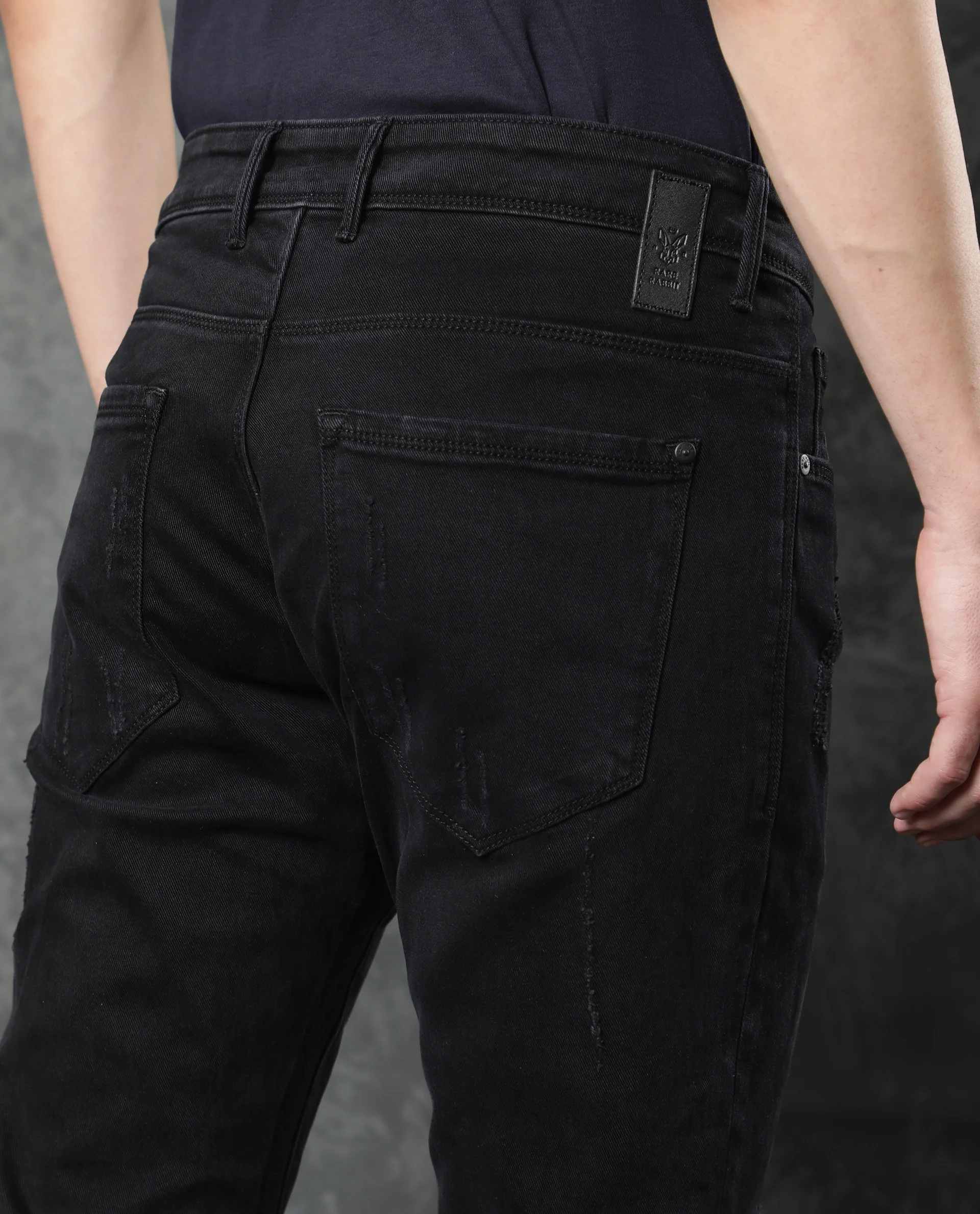 Rare Rabbit Men's Astra Black Cotton Plain Hawk Slim Fit Jeans - Image 13