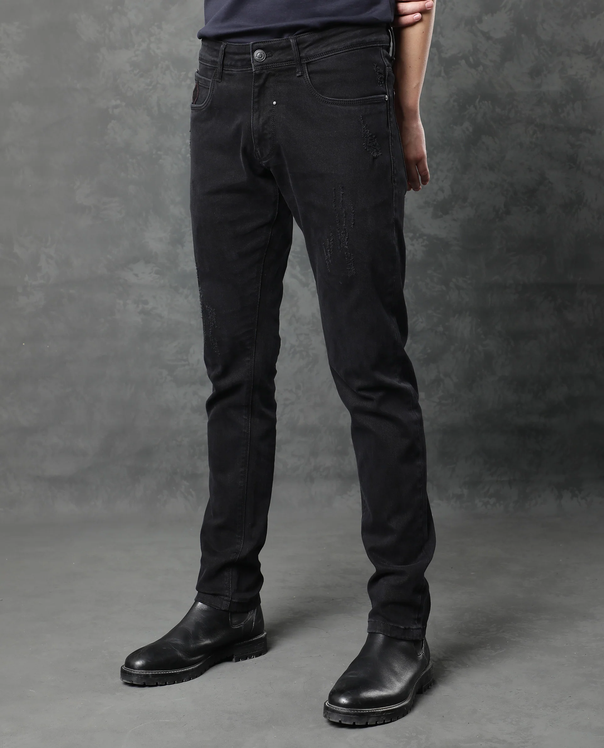 Rare Rabbit Men's Astra Black Cotton Plain Hawk Slim Fit Jeans - Image 8