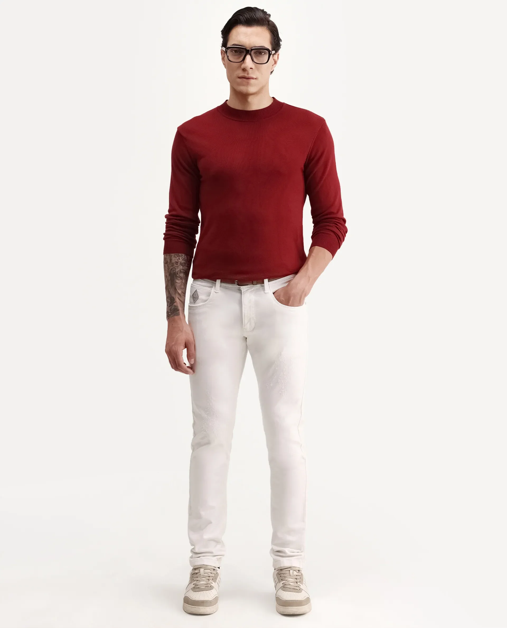 Rare Rabbit Men's Astra W White Cotton Blend Hawk Slim Fit Plain Jeans