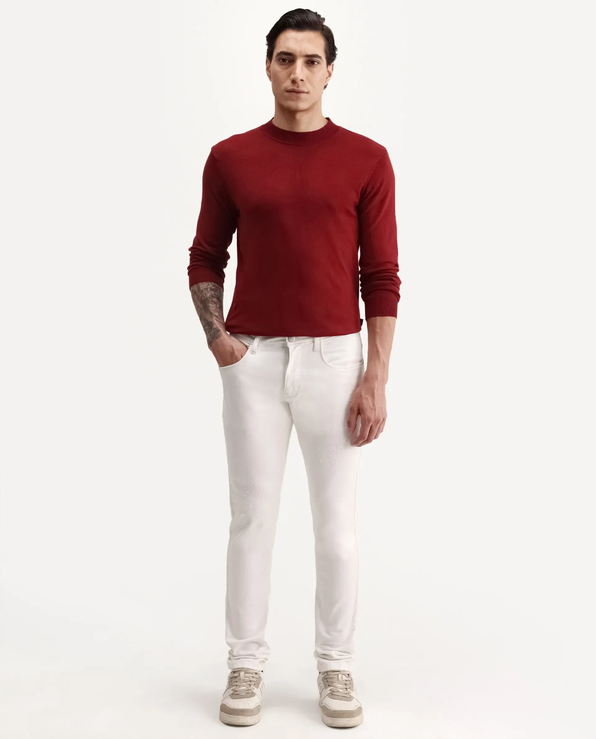 Rare Rabbit Men's Astra W White Cotton Blend Hawk Slim Fit Plain Jeans - Image 2