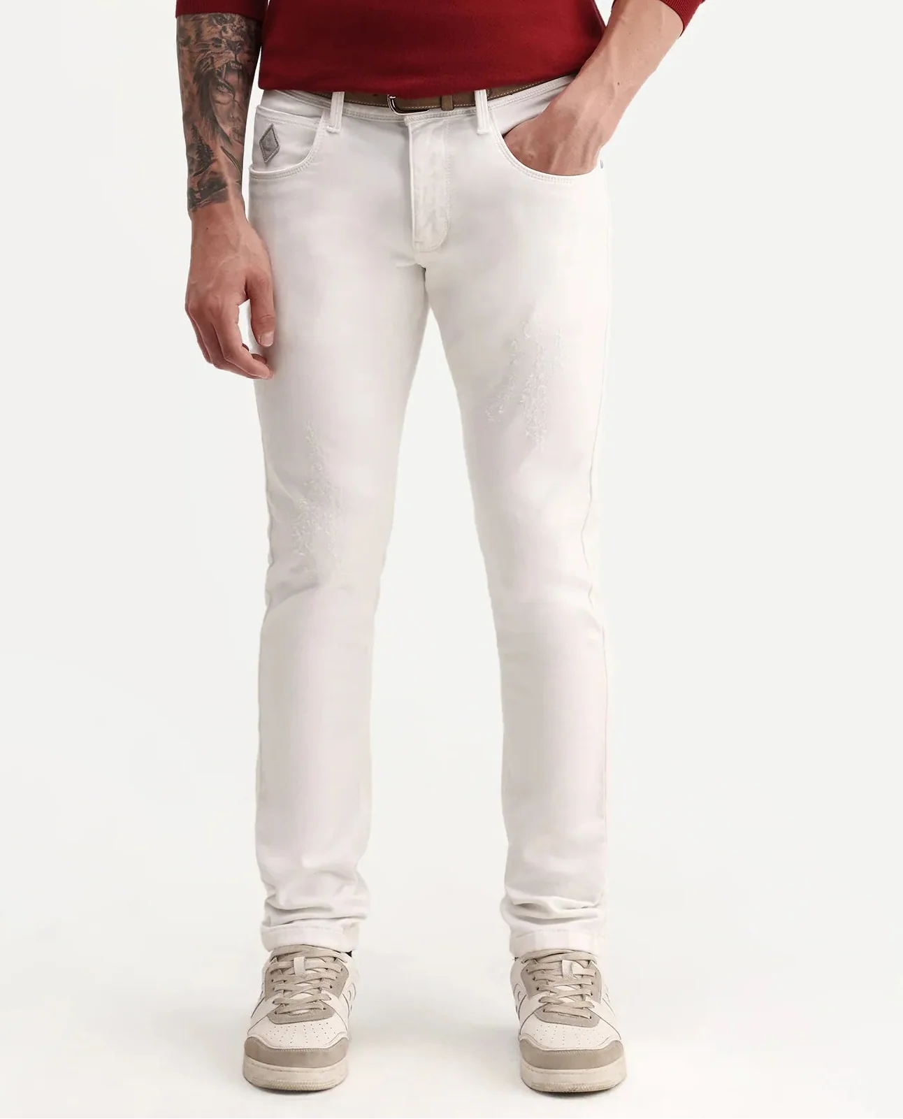 Rare Rabbit Men's Astra W White Cotton Blend Hawk Slim Fit Plain Jeans - Image 3