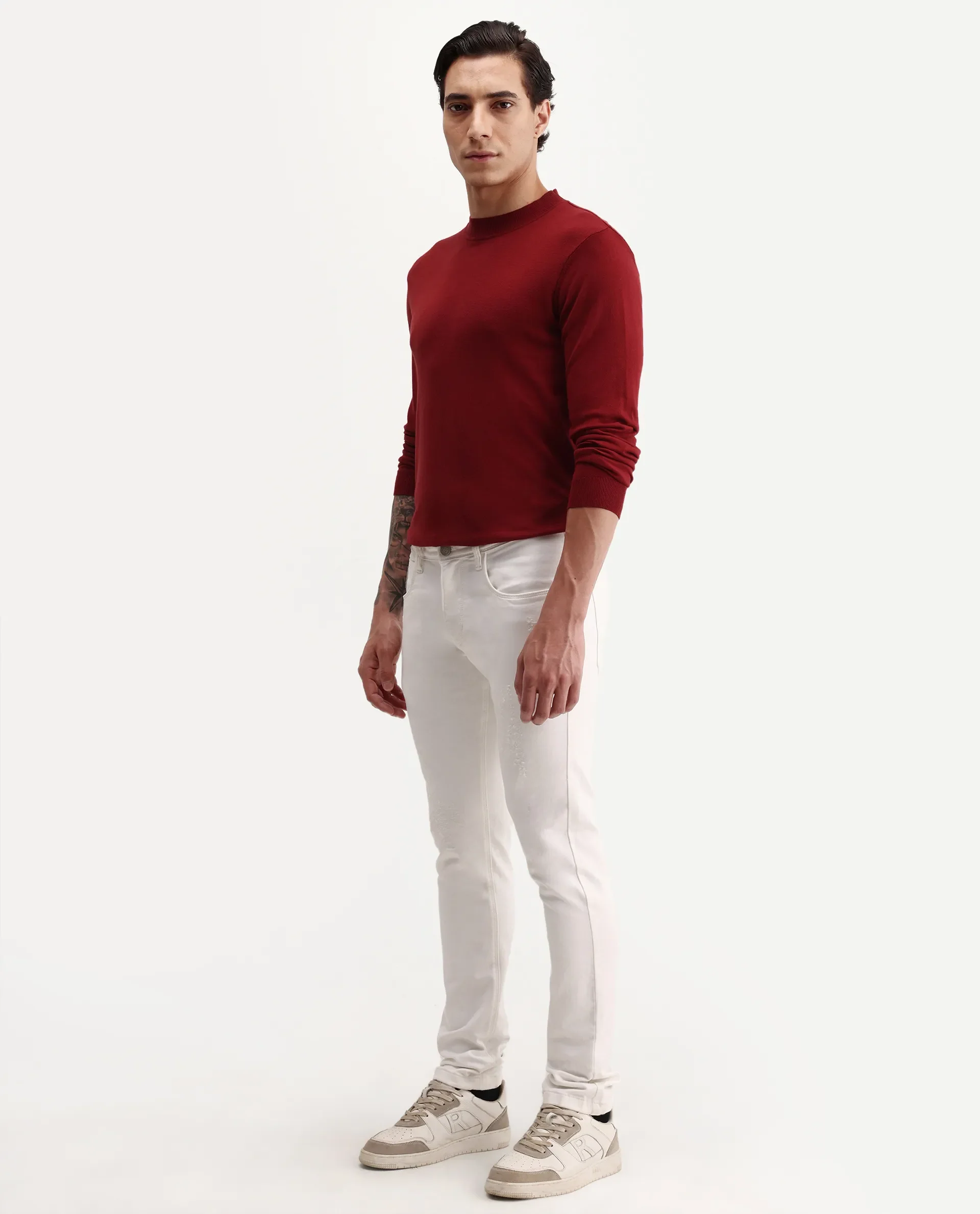 Rare Rabbit Men's Astra W White Cotton Blend Hawk Slim Fit Plain Jeans - Image 7