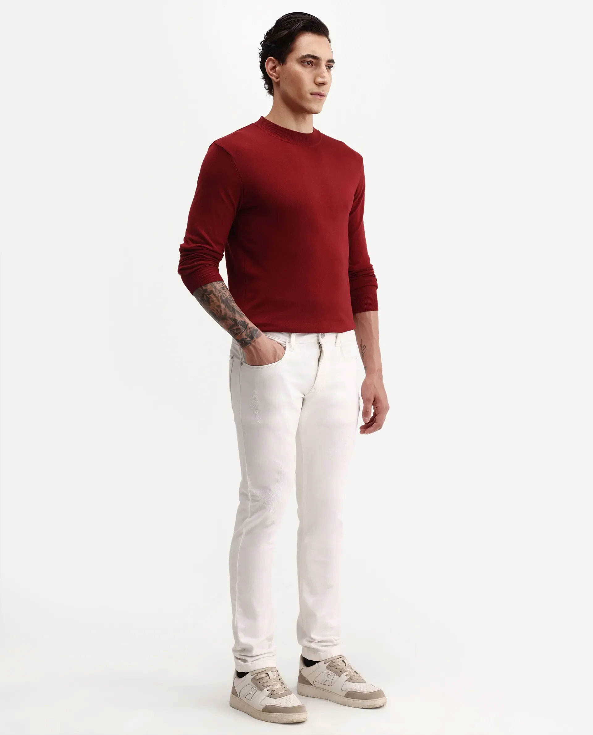 Rare Rabbit Men's Astra W White Cotton Blend Hawk Slim Fit Plain Jeans - Image 8