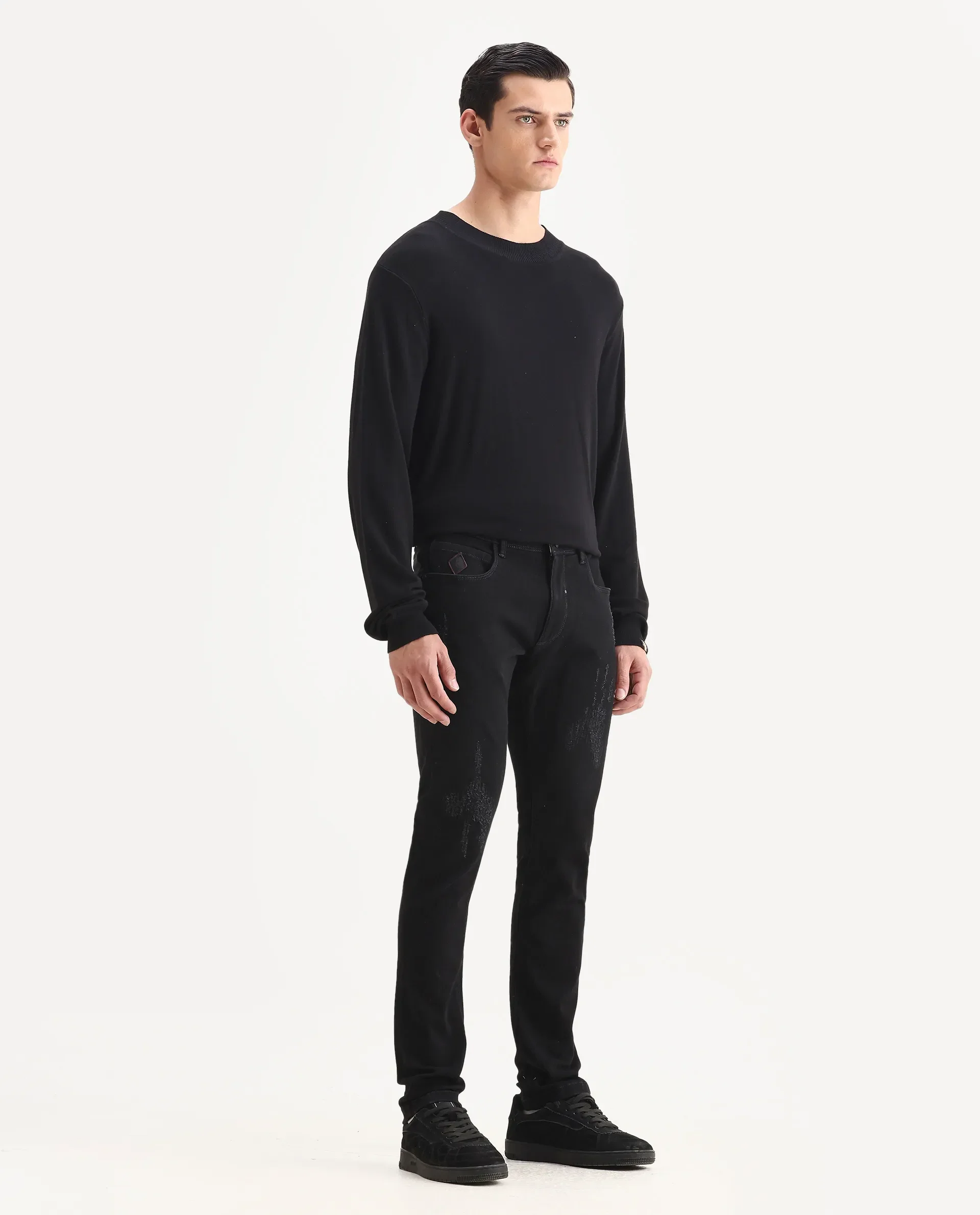 Rare Rabbit Men's Astral Black Cotton Plain Hawk Slim Fit Jeans - Image 4