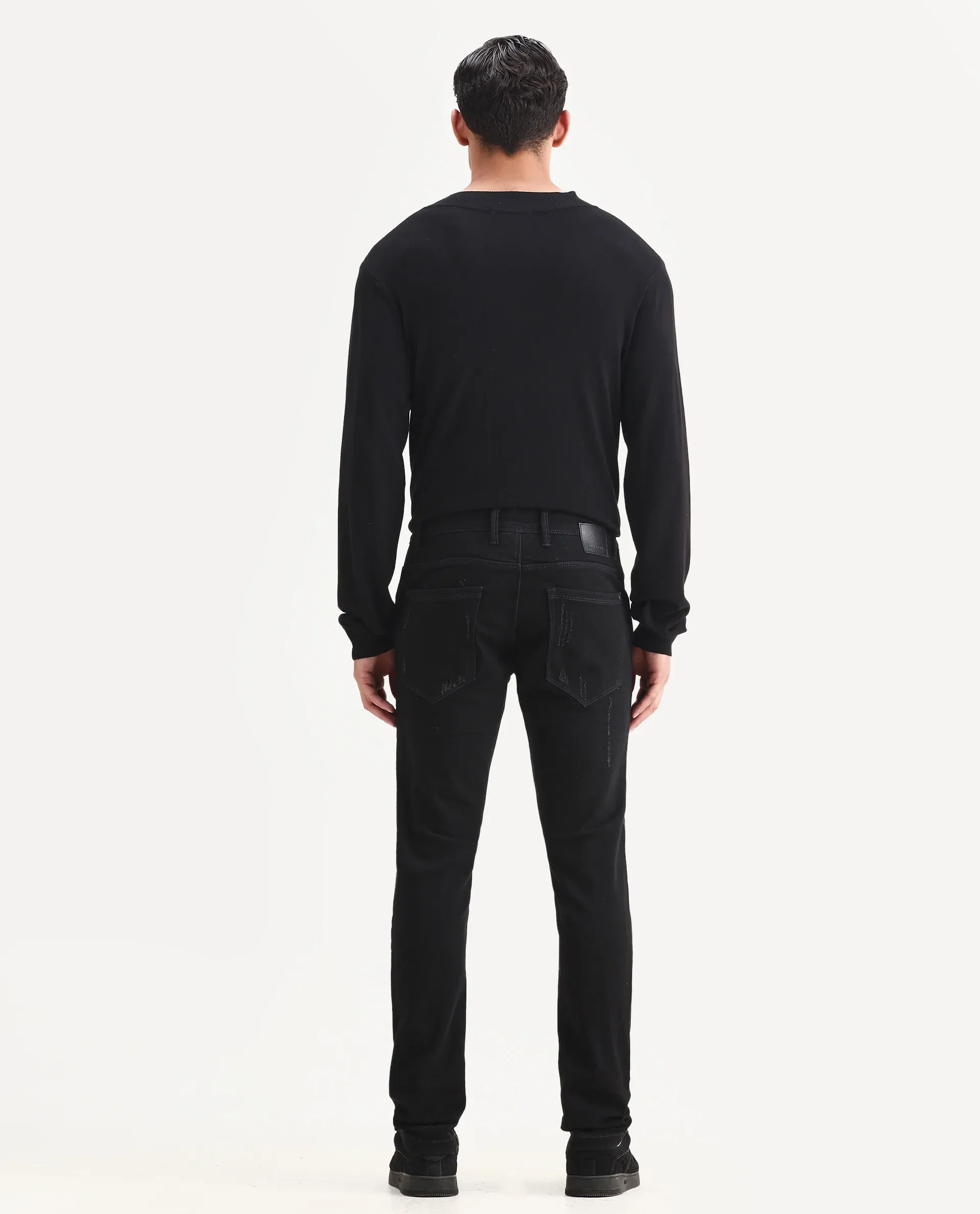 Rare Rabbit Men's Astral Black Cotton Plain Hawk Slim Fit Jeans - Image 8