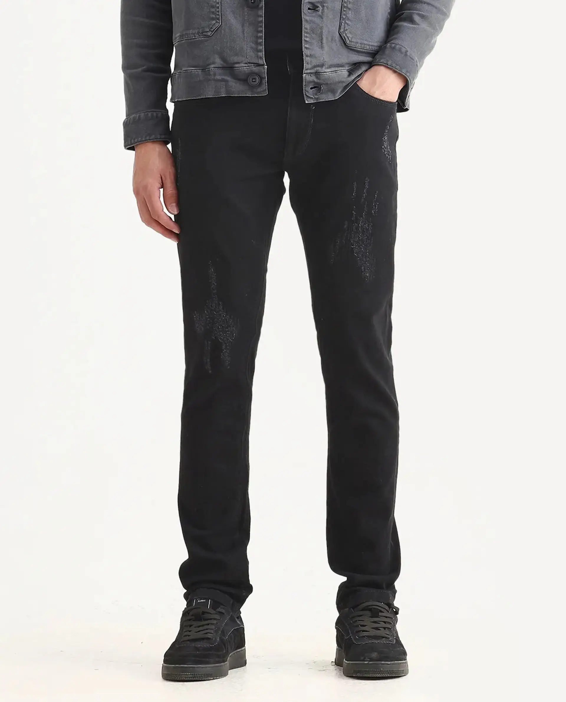 Rare Rabbit Men's Astral Black Cotton Plain Hawk Slim Fit Jeans - Image 9