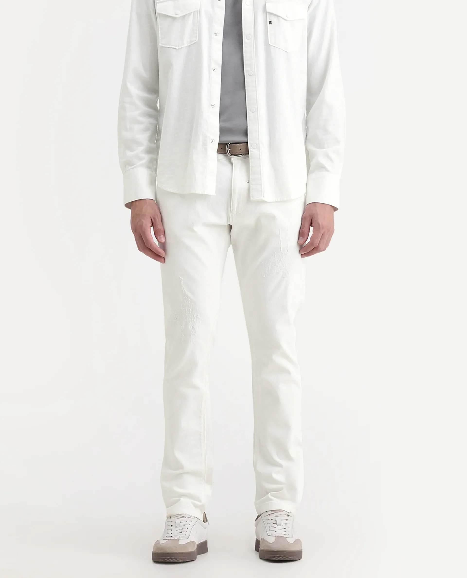 Rare Rabbit Men's Astral White Cotton Plain Hawk Slim Fit Jeans - Image 2