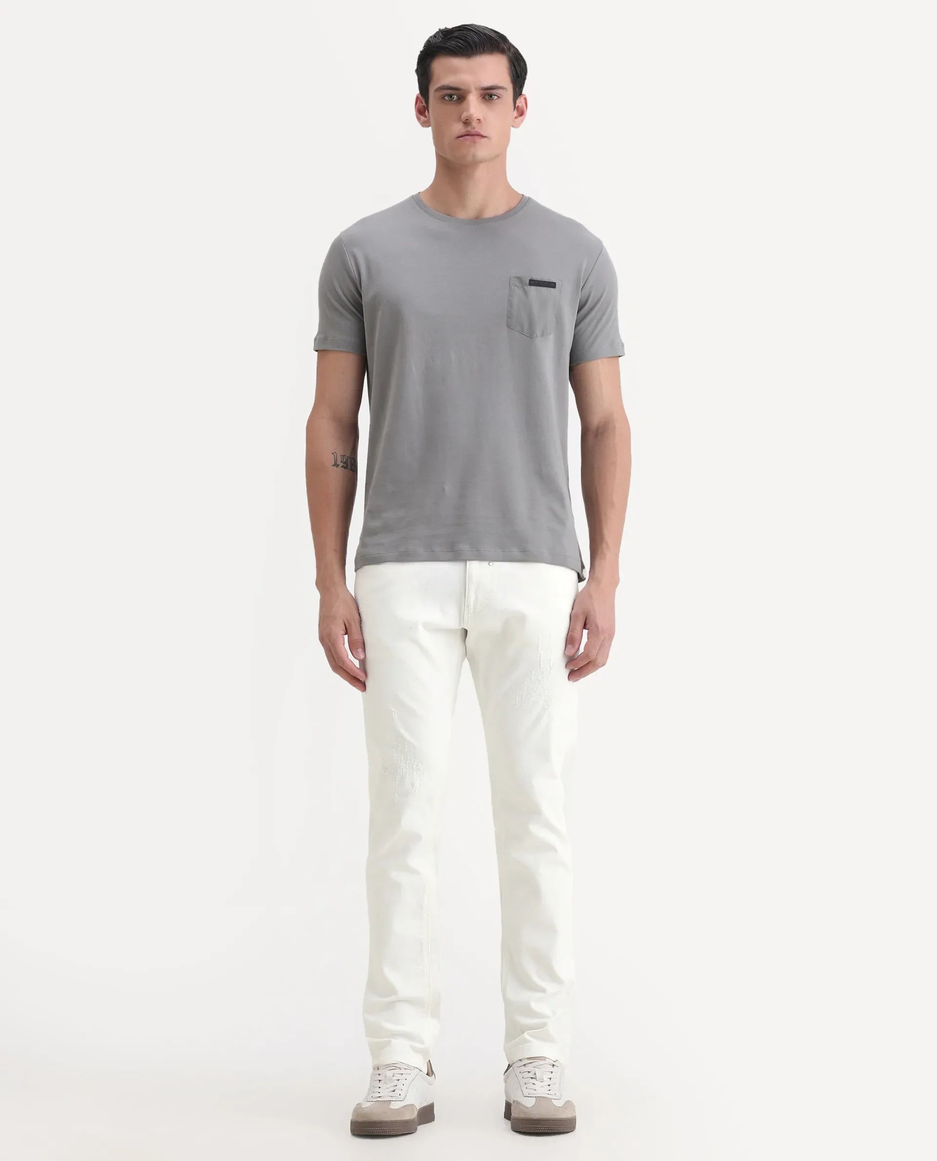 Rare Rabbit Men's Astral White Cotton Plain Hawk Slim Fit Jeans - Image 4
