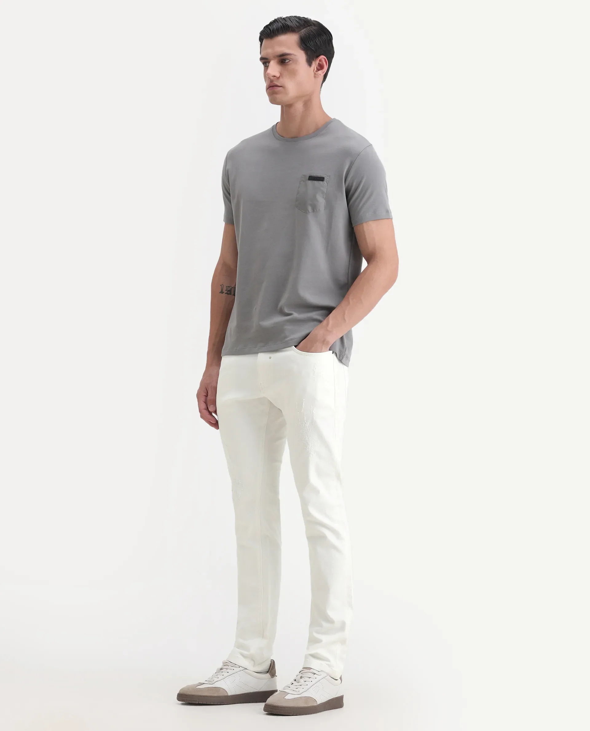 Rare Rabbit Men's Astral White Cotton Plain Hawk Slim Fit Jeans - Image 5