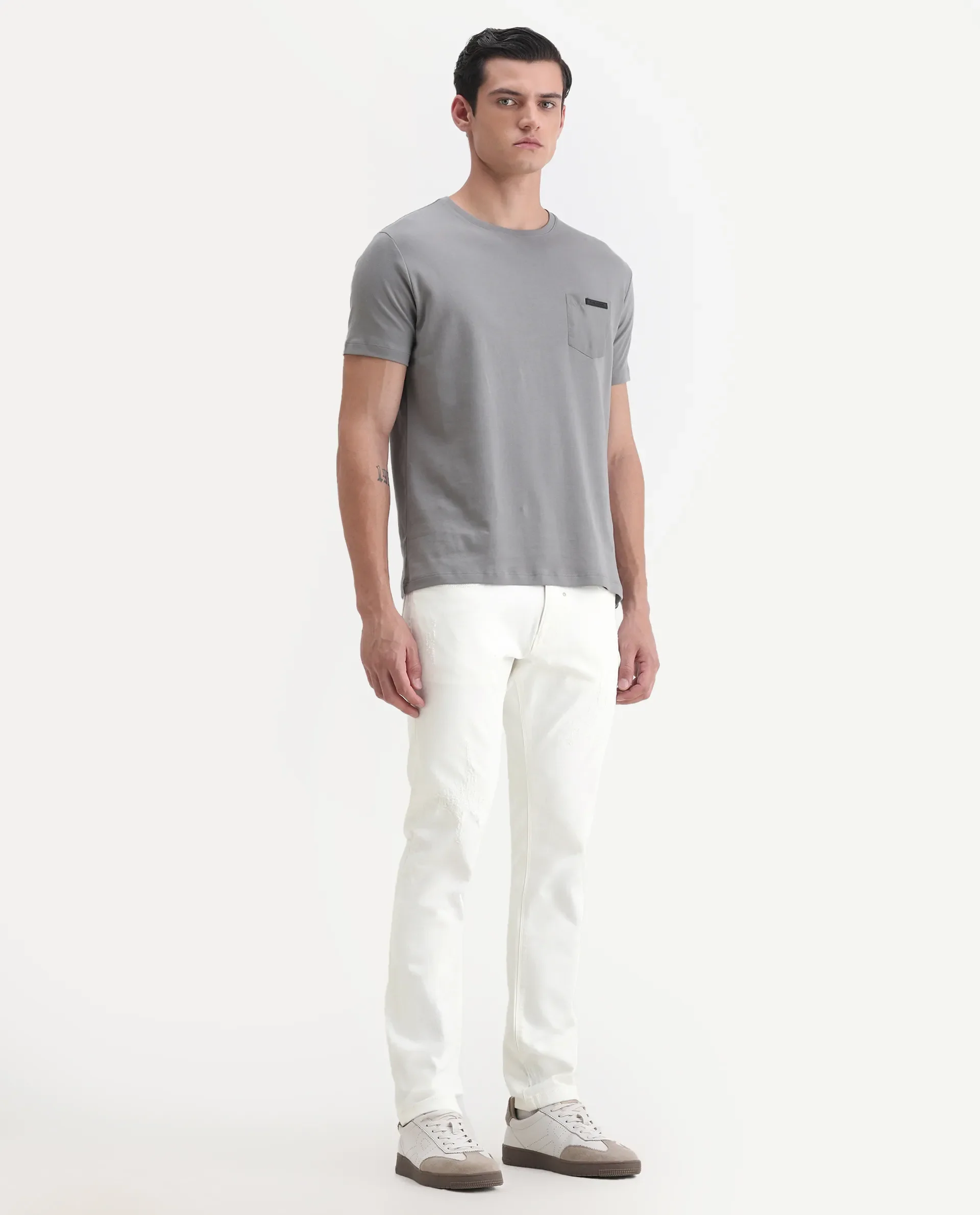 Rare Rabbit Men's Astral White Cotton Plain Hawk Slim Fit Jeans - Image 6