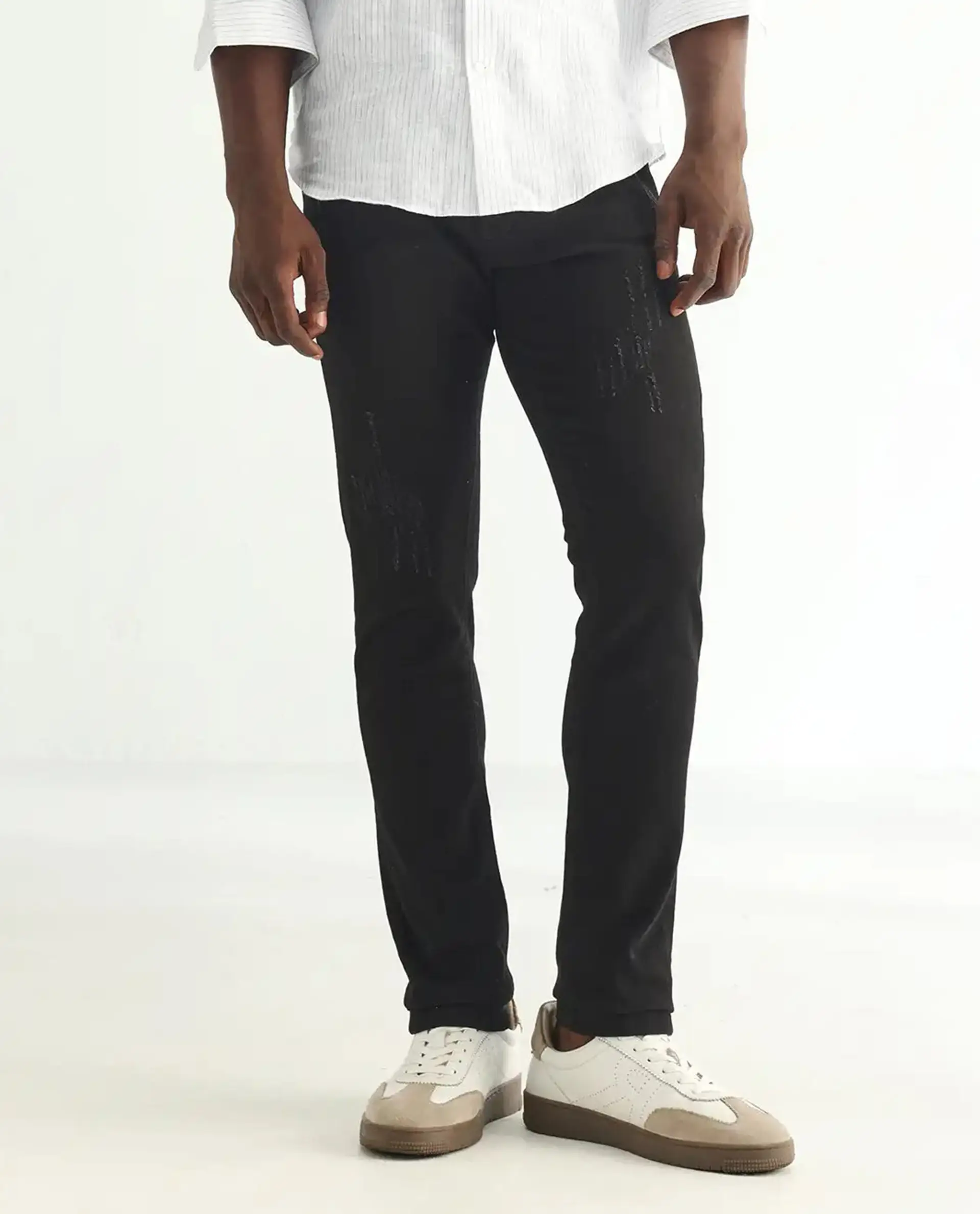 Rare Rabbit Men's Astred Black Cotton Plain Hawk Slim Fit Jeans - Image 10