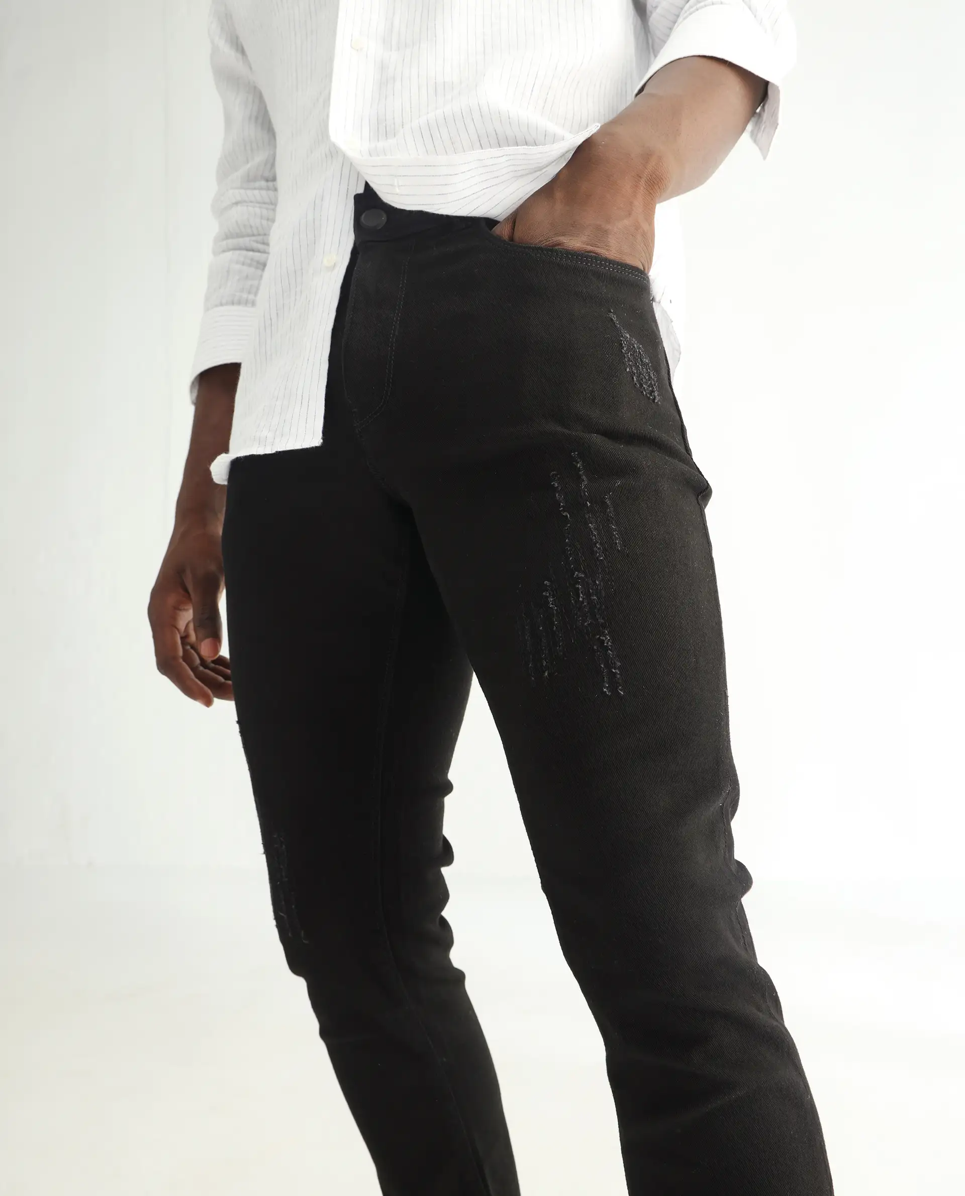 Rare Rabbit Men's Astred Black Cotton Plain Hawk Slim Fit Jeans - Image 2