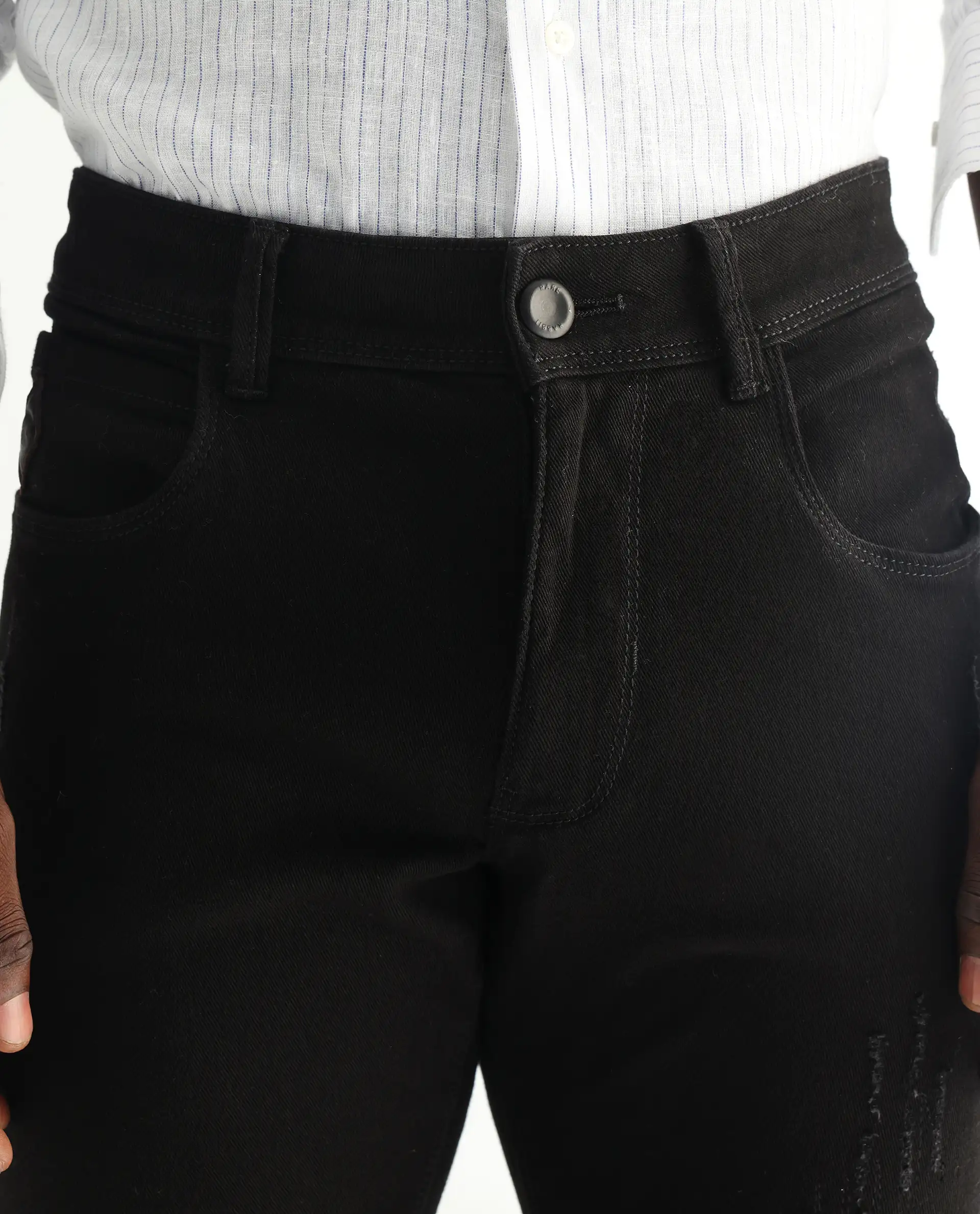 Rare Rabbit Men's Astred Black Cotton Plain Hawk Slim Fit Jeans - Image 6