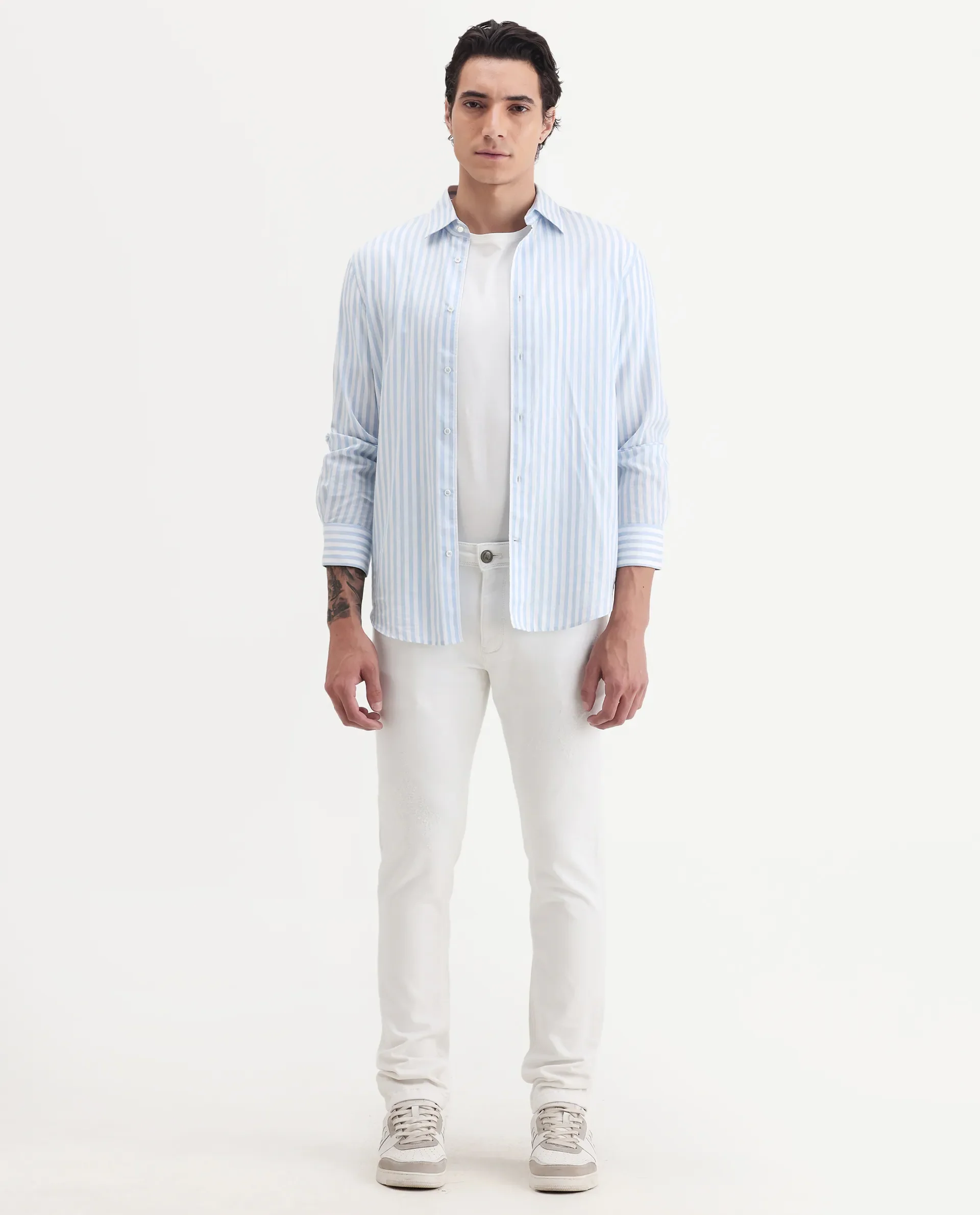 Rare Rabbit Men's Astred White Cotton Plain Hawk Slim Fit Jeans - Image 4