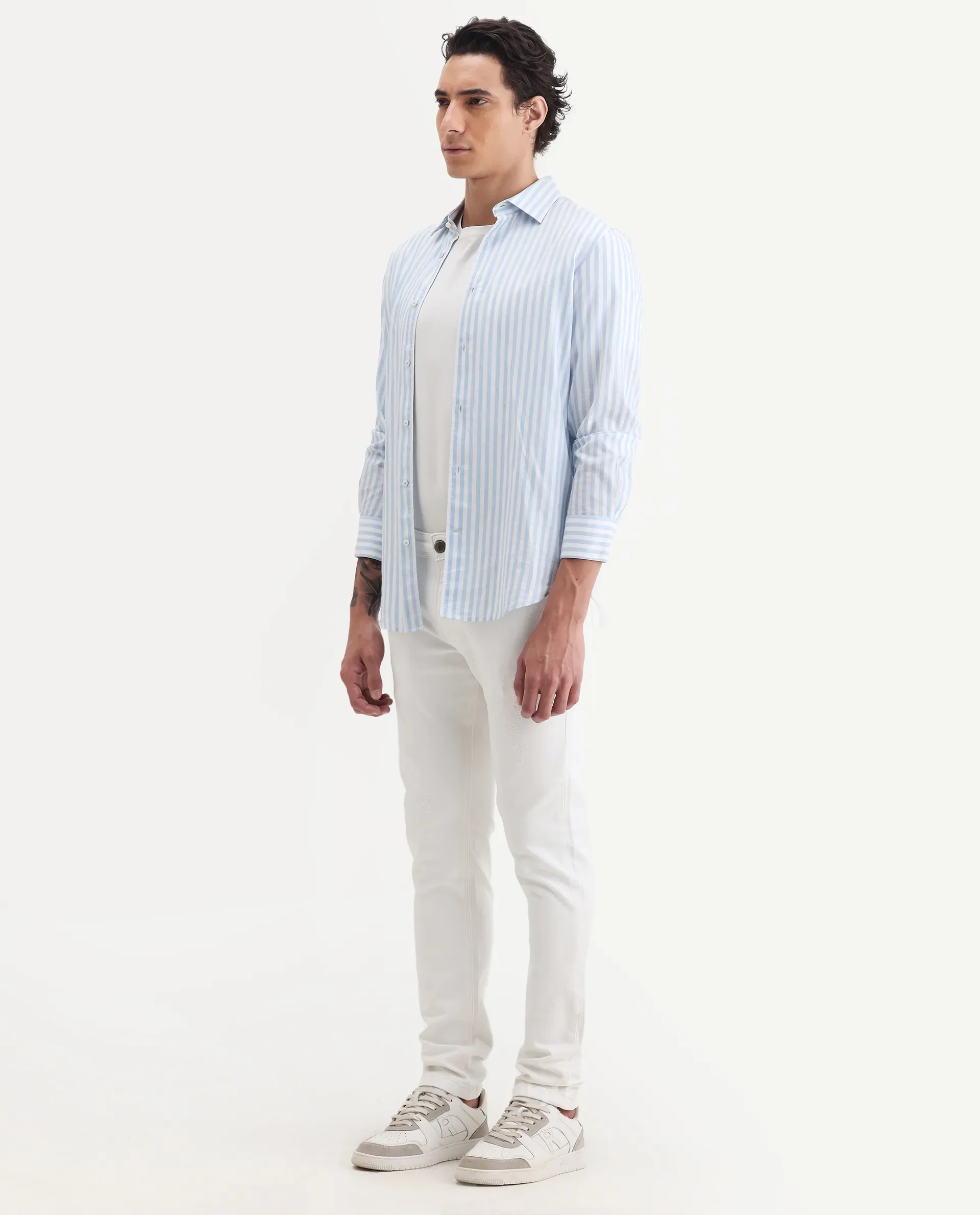 Rare Rabbit Men's Astred White Cotton Plain Hawk Slim Fit Jeans - Image 5