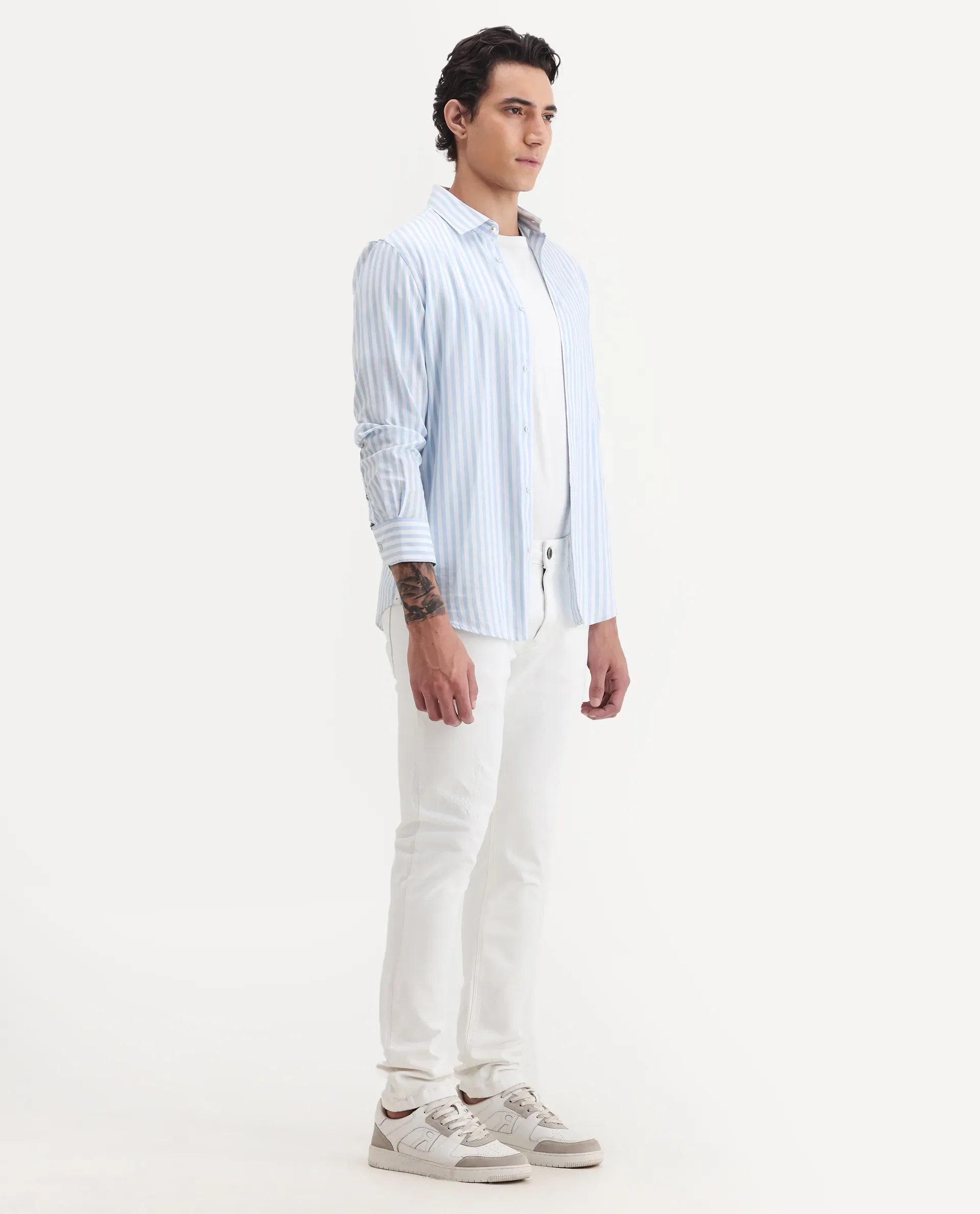 Rare Rabbit Men's Astred White Cotton Plain Hawk Slim Fit Jeans - Image 6