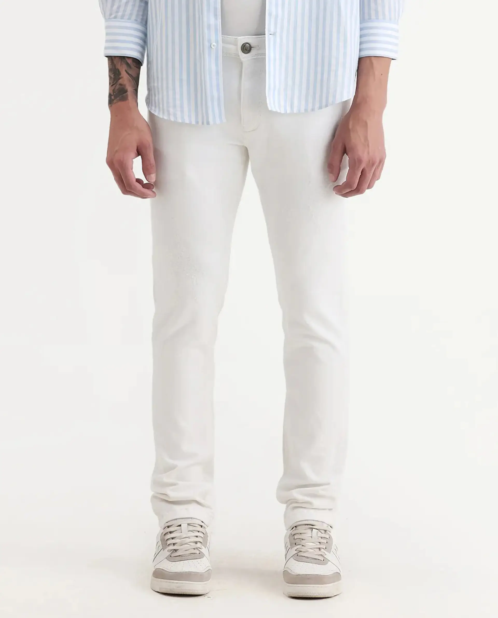 Rare Rabbit Men's Astred White Cotton Plain Hawk Slim Fit Jeans - Image 8