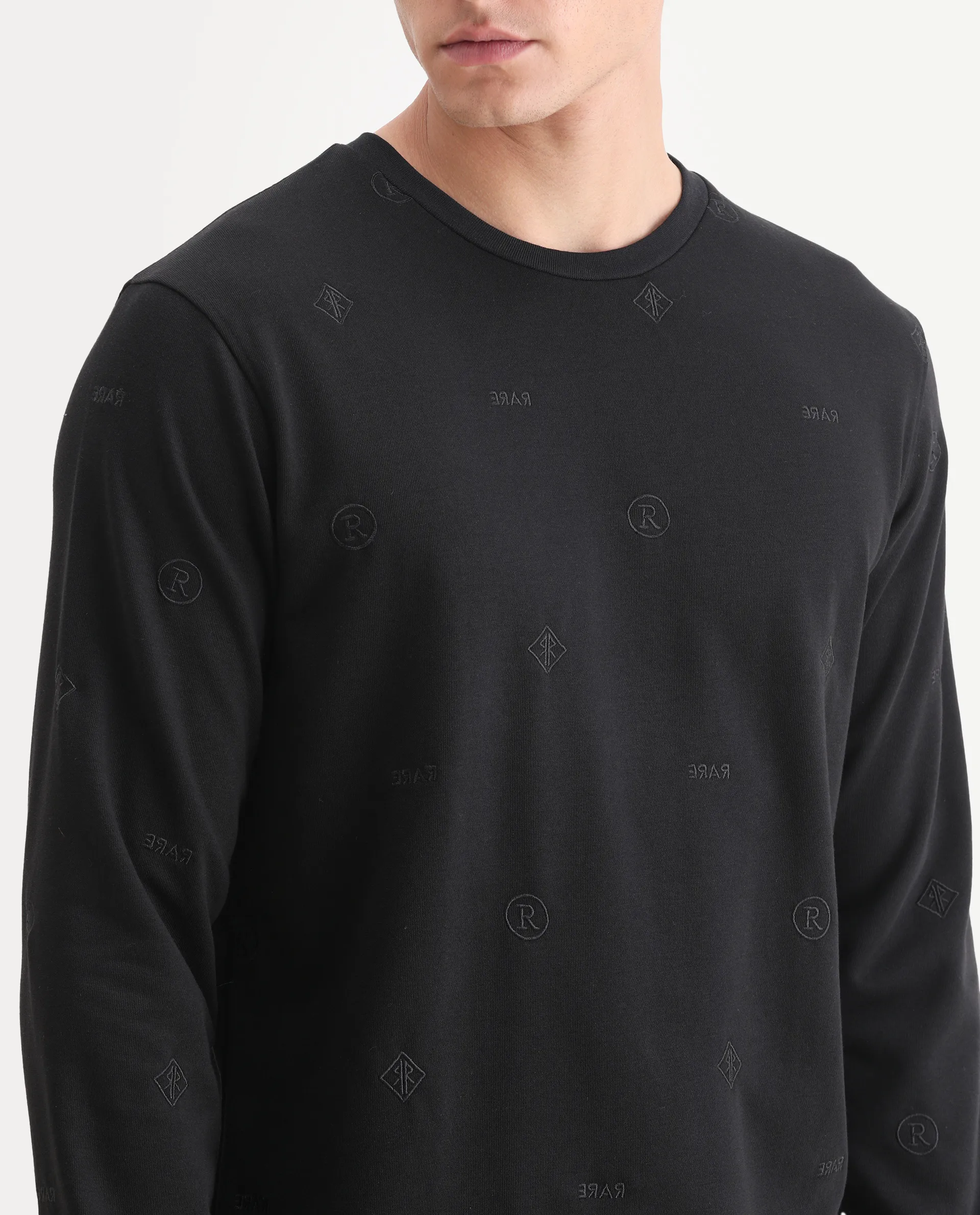 Rare Rabbit Men's Astrix Black Cotton Embroidered Regular Fit Full Sleeve Crew Neck Sweatshirt - Image 3