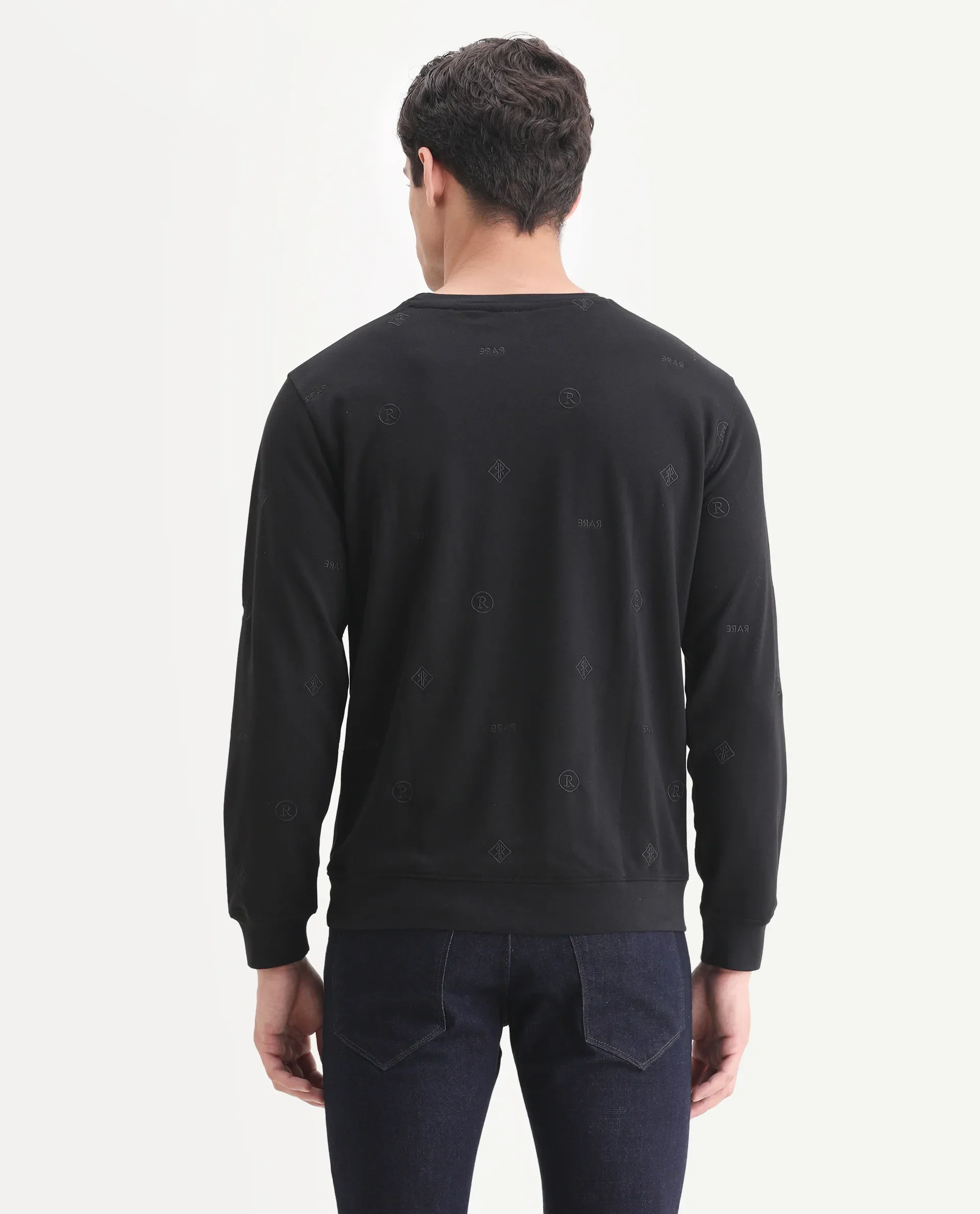 Rare Rabbit Men's Astrix Black Cotton Embroidered Regular Fit Full Sleeve Crew Neck Sweatshirt - Image 7