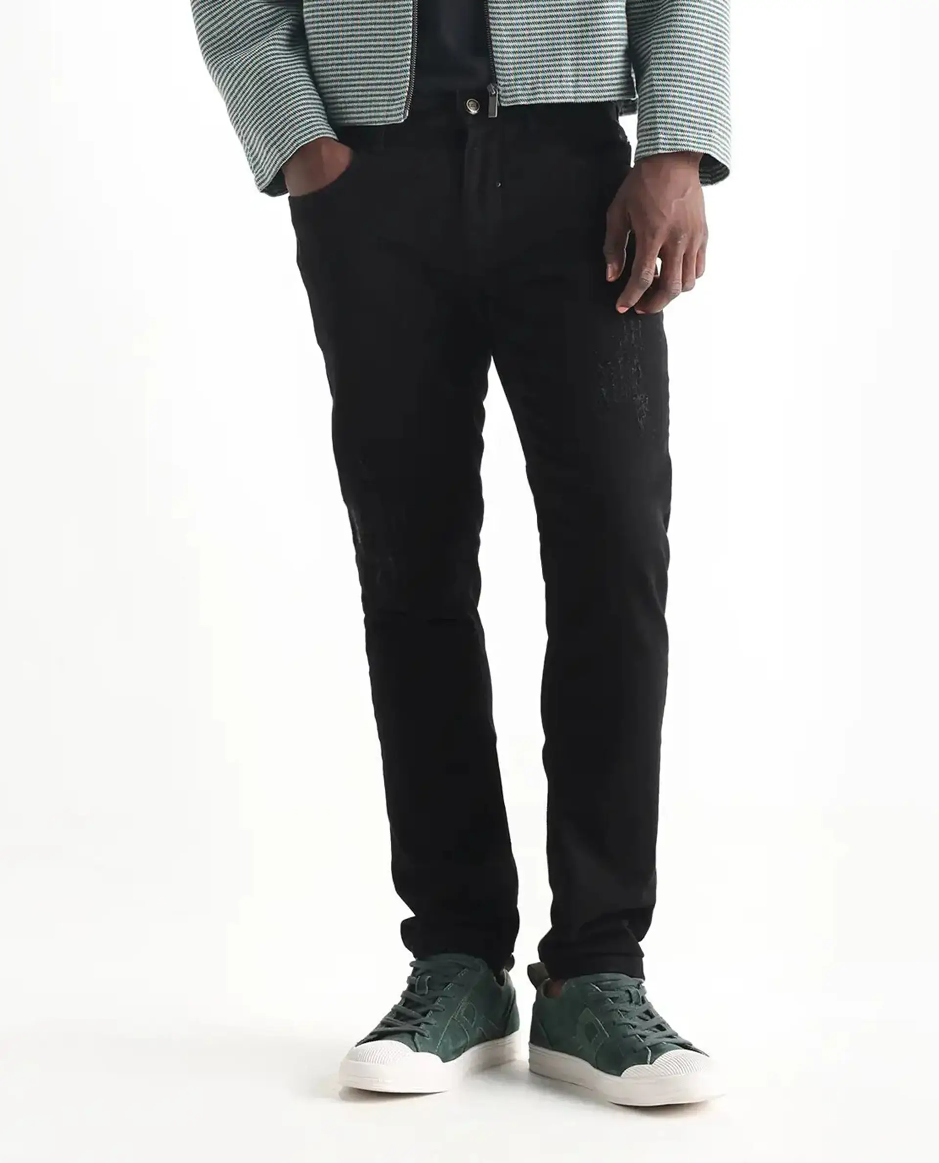 Rare Rabbit Men's Astro Black Cotton Blend Plain Hawk Slim Fit Jeans - Image 10