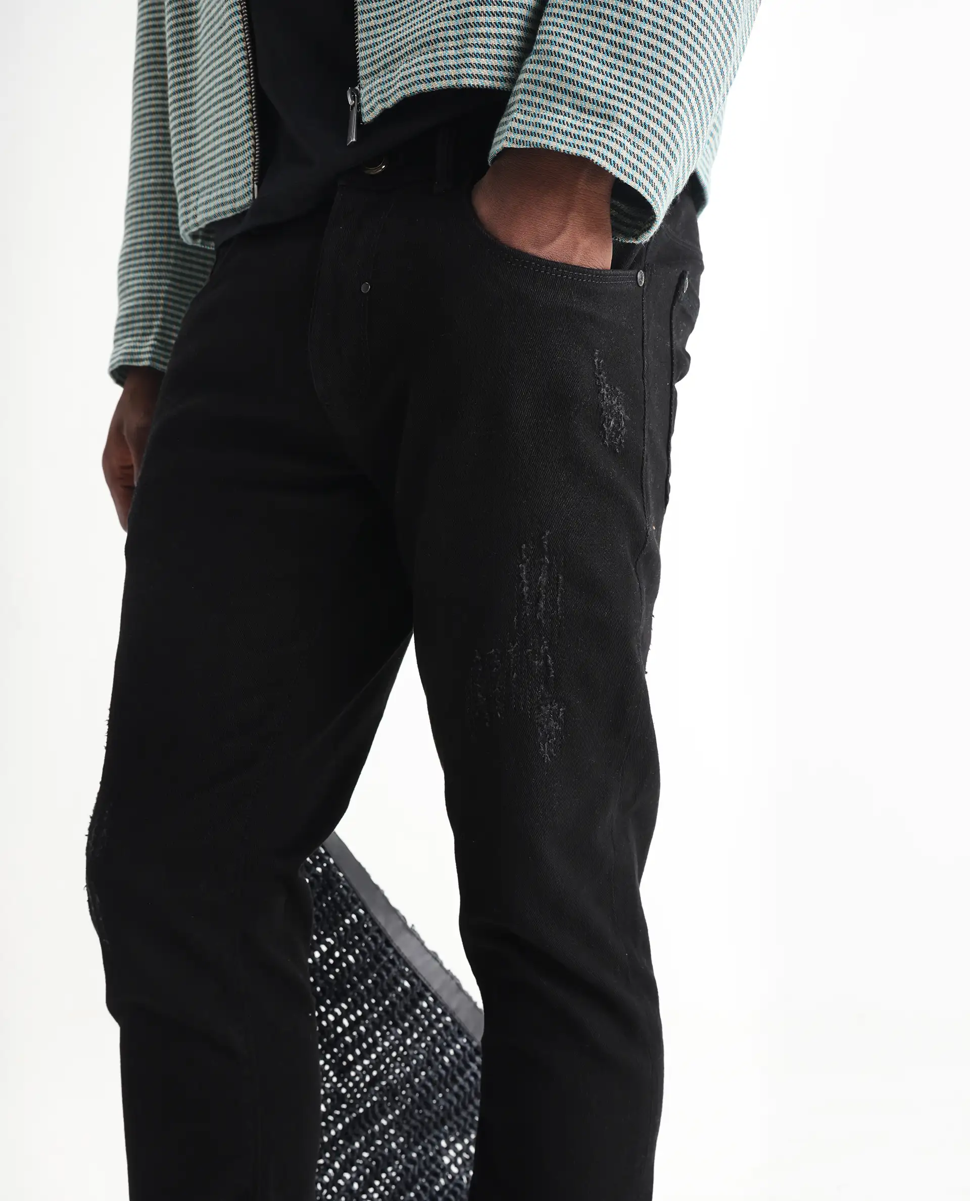 Rare Rabbit Men's Astro Black Cotton Blend Plain Hawk Slim Fit Jeans - Image 2