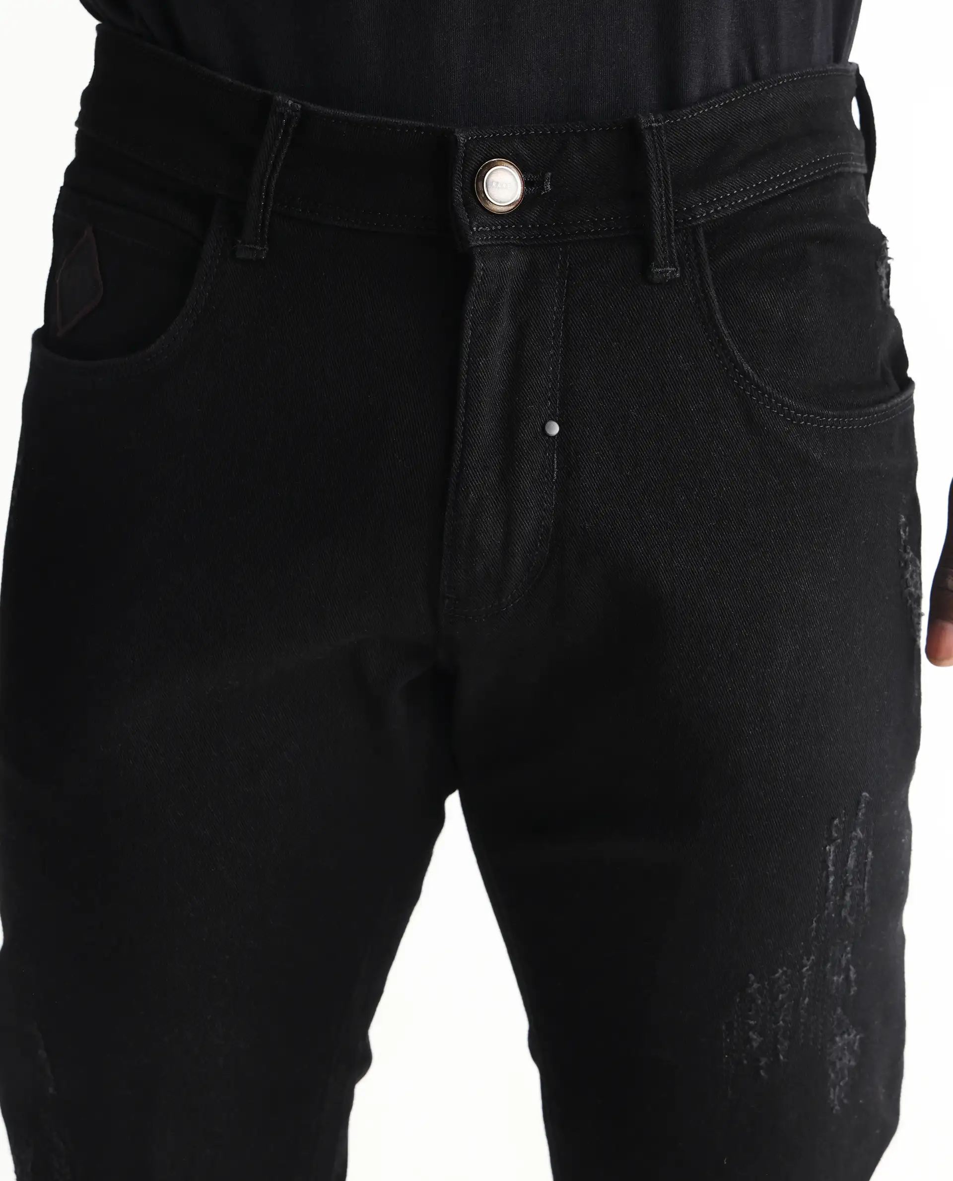 Rare Rabbit Men's Astro Black Cotton Blend Plain Hawk Slim Fit Jeans - Image 4